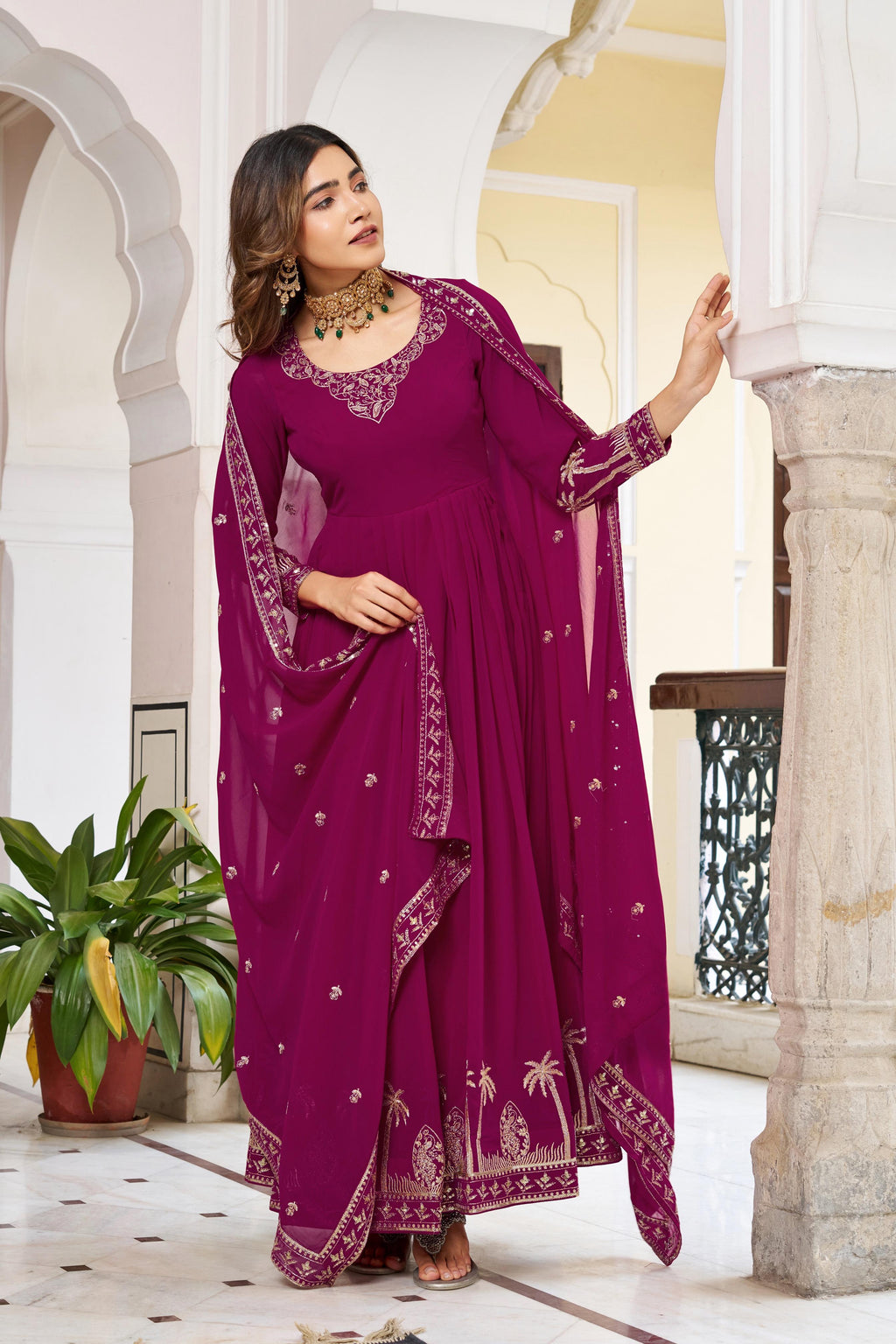 🧜🏻‍♂️✨ Designer Faux Georgette Gown Set with Pant & Dupatta ✨🧜🏻‍♂️