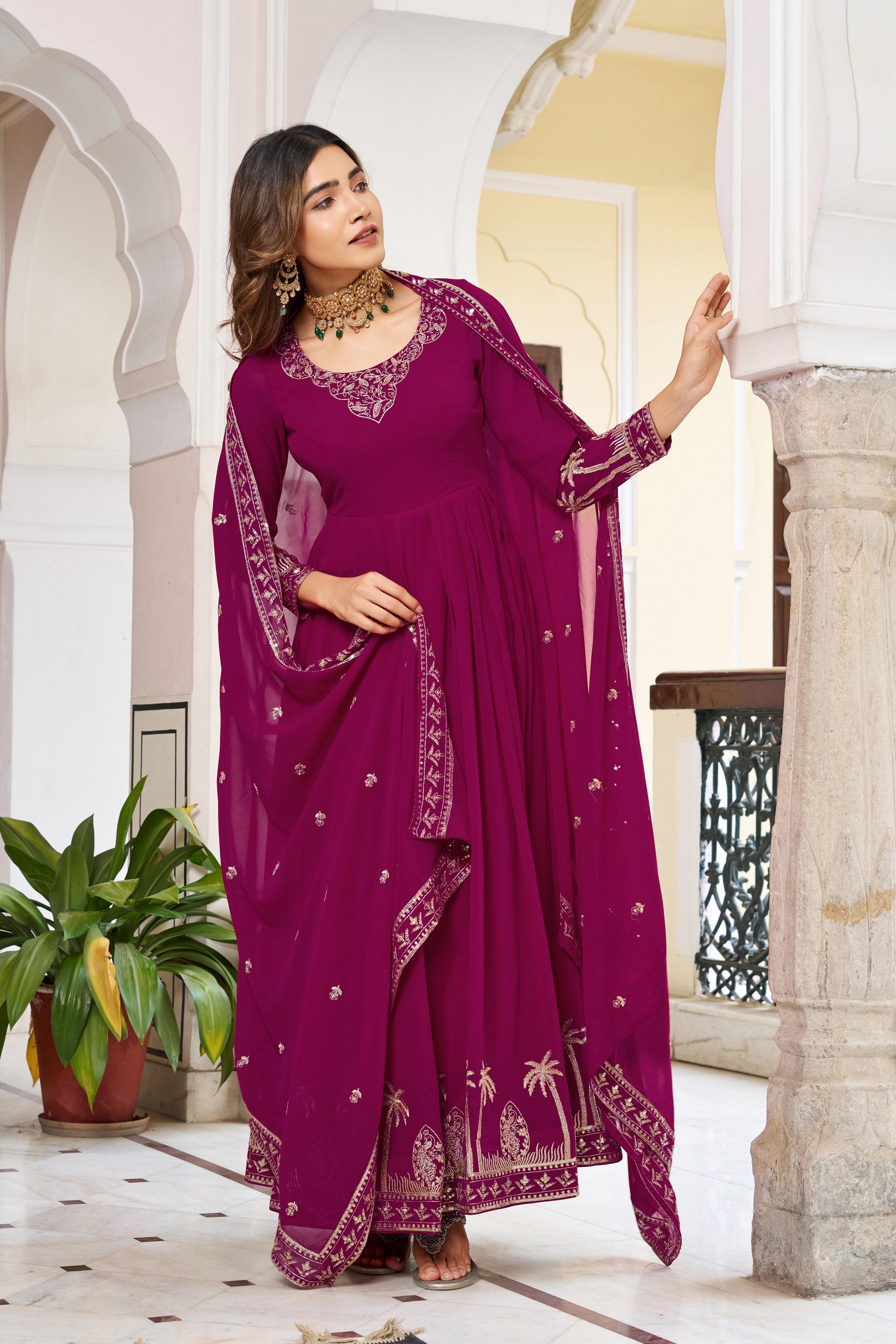 🧜🏻‍♂️✨ Designer Faux Georgette Gown Set with Pant & Dupatta ✨🧜🏻‍♂️