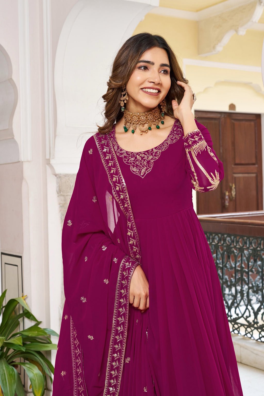 🧜🏻‍♂️✨ Designer Faux Georgette Gown Set with Pant & Dupatta ✨🧜🏻‍♂️