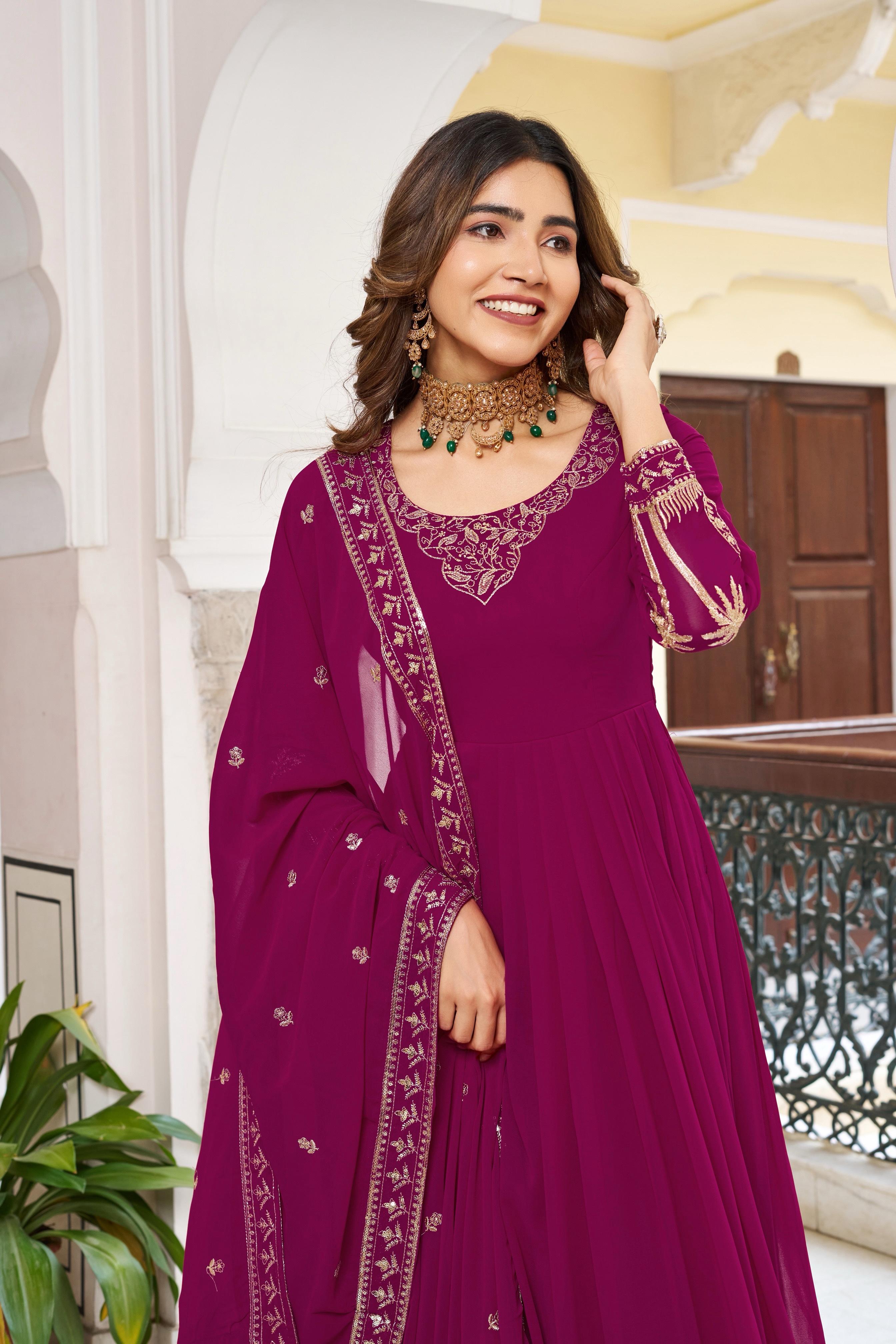 🧜🏻‍♂️✨ Designer Faux Georgette Gown Set with Pant & Dupatta ✨🧜🏻‍♂️