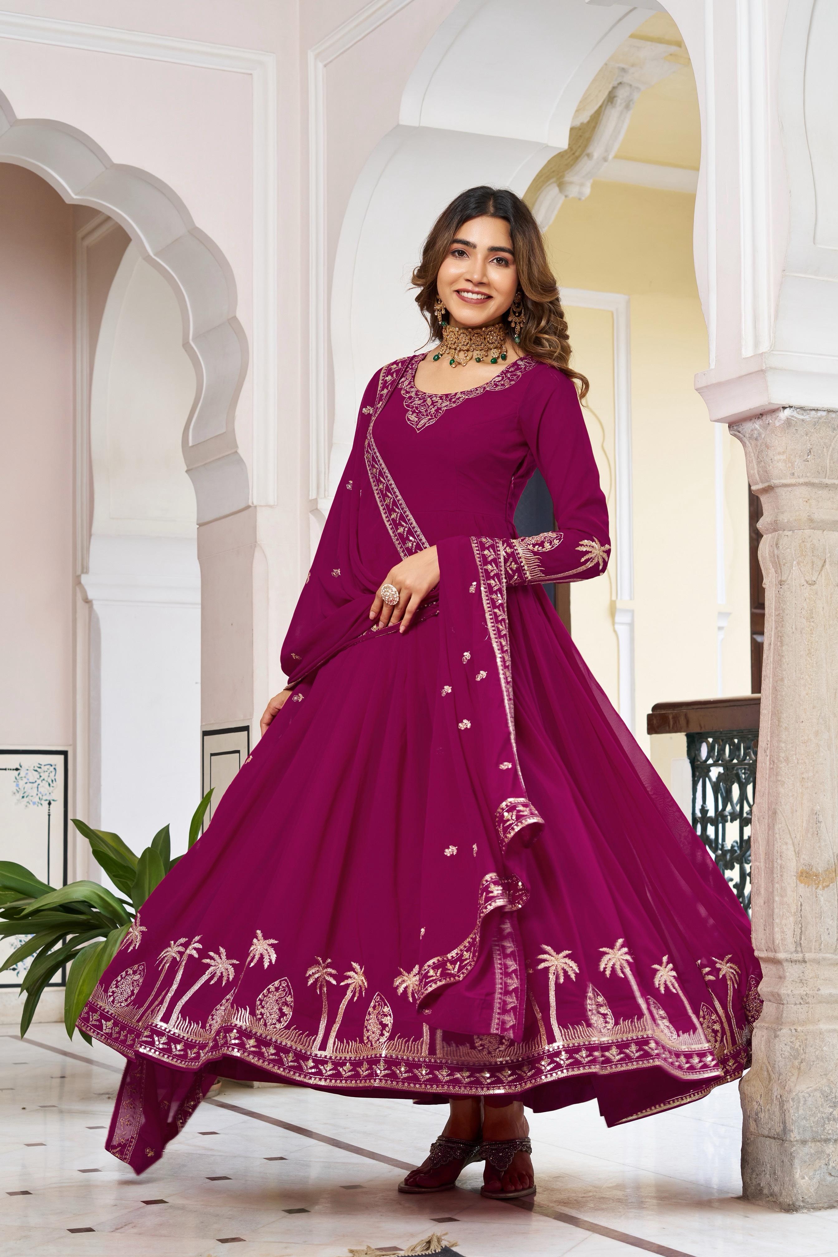 🧜🏻‍♂️✨ Designer Faux Georgette Gown Set with Pant & Dupatta ✨🧜🏻‍♂️