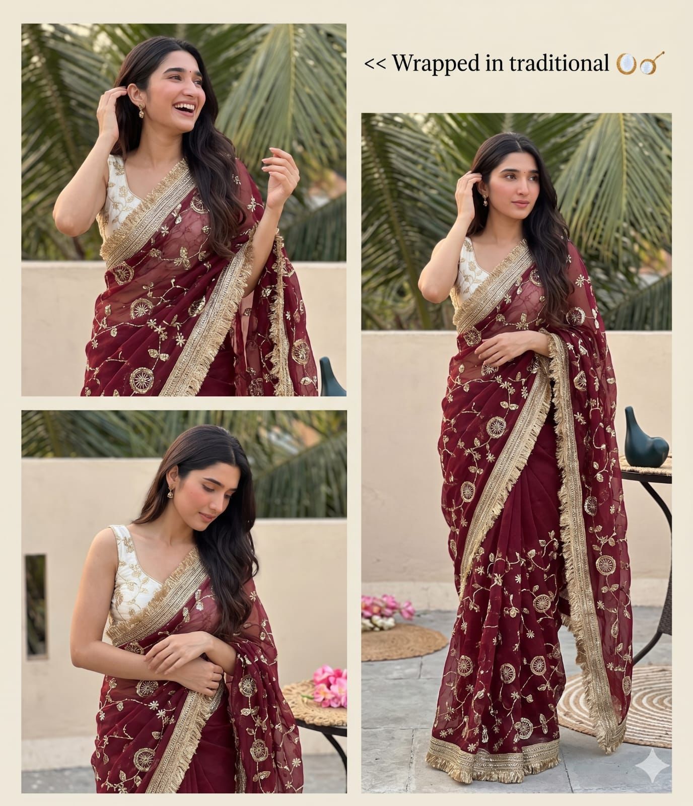 ✨ RADO Space Satin Bits Sequence Work Saree with Contrast Running Blouse ✨
