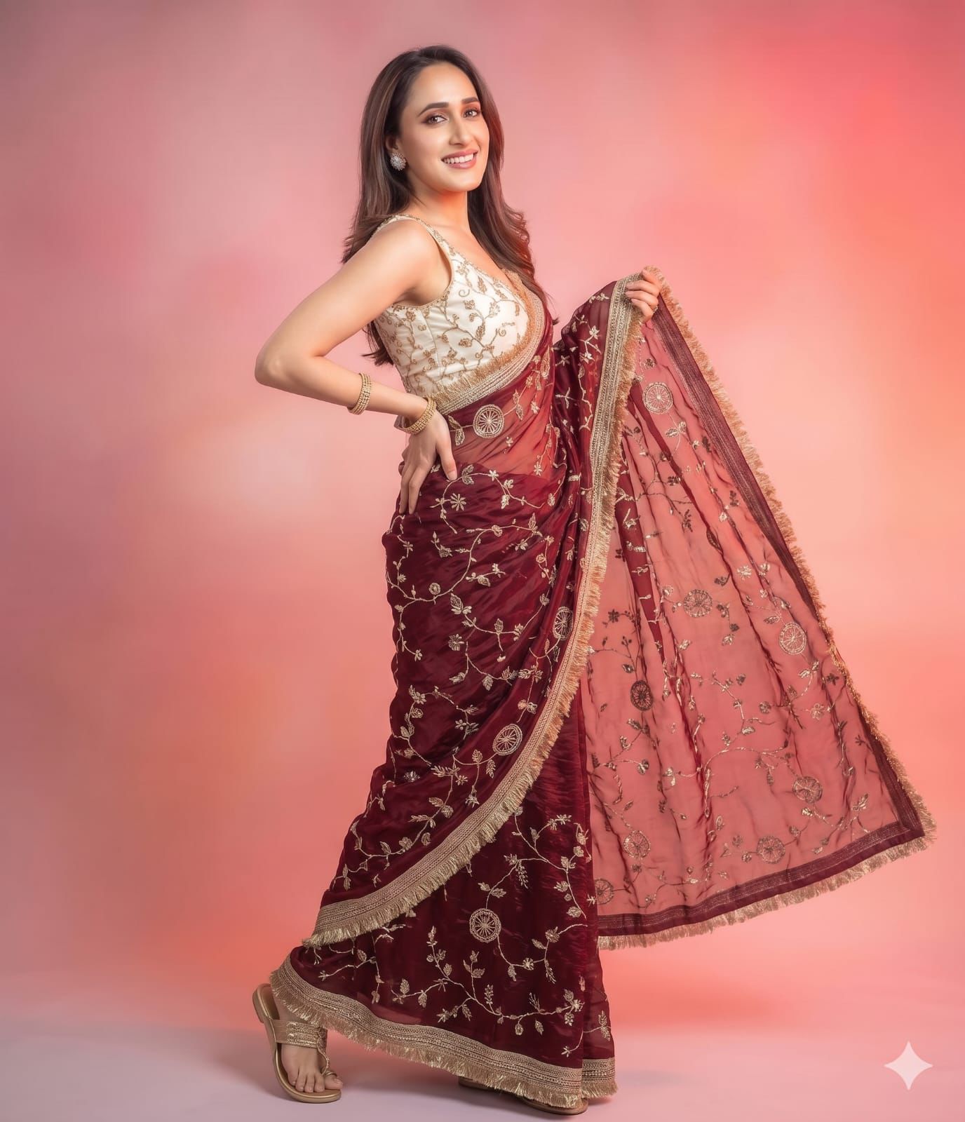 ✨ RADO Space Satin Bits Sequence Work Saree with Contrast Running Blouse ✨