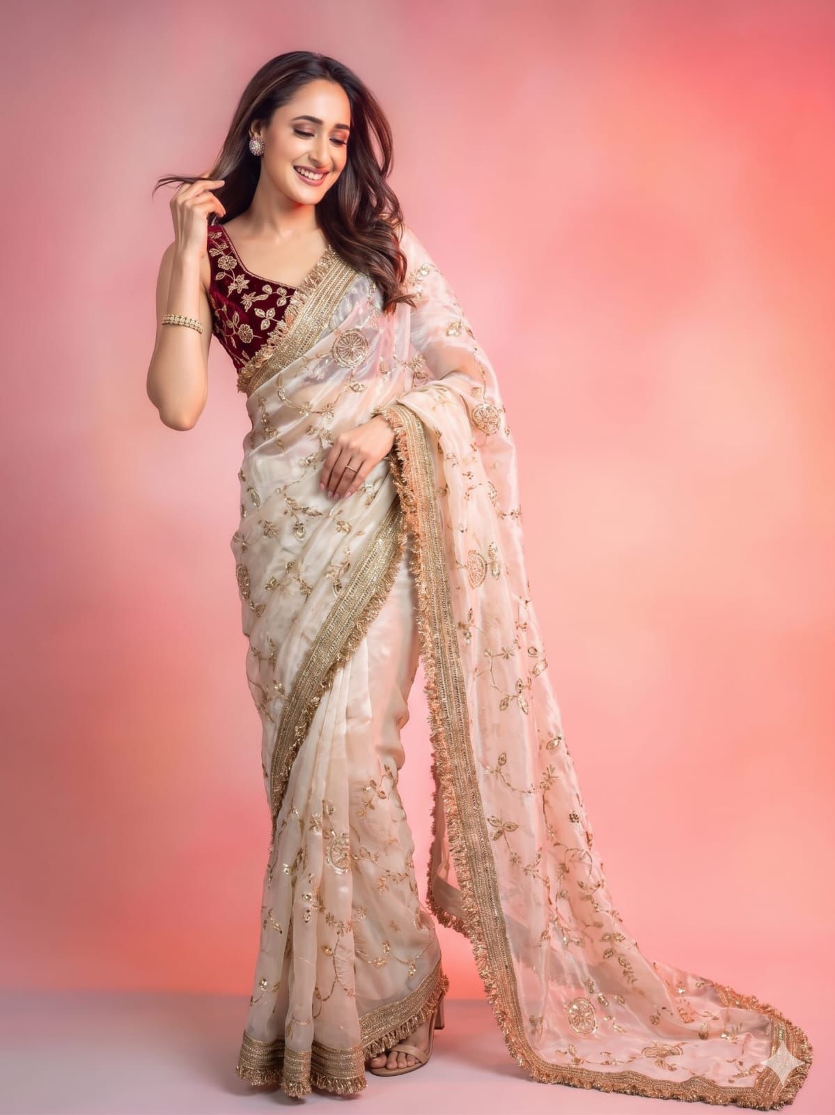 ✨ RADO Space Satin Bits Sequence Work Saree with Contrast Running Blouse ✨