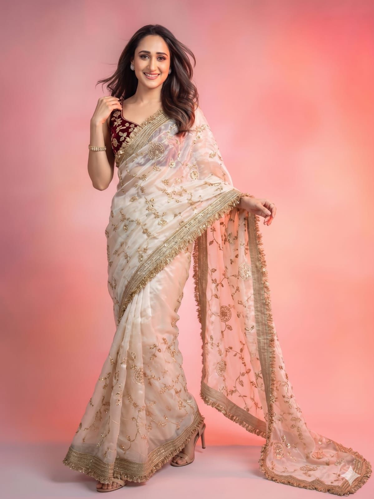 ✨ RADO Space Satin Bits Sequence Work Saree with Contrast Running Blouse ✨