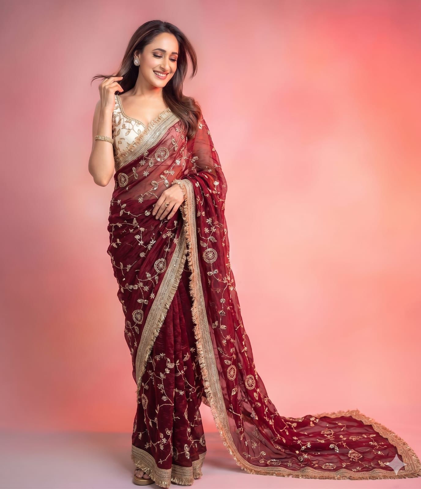 ✨ RADO Space Satin Bits Sequence Work Saree with Contrast Running Blouse ✨