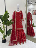 Premium Chinon Silk Embroidered Sharara Set – Elegant Collection