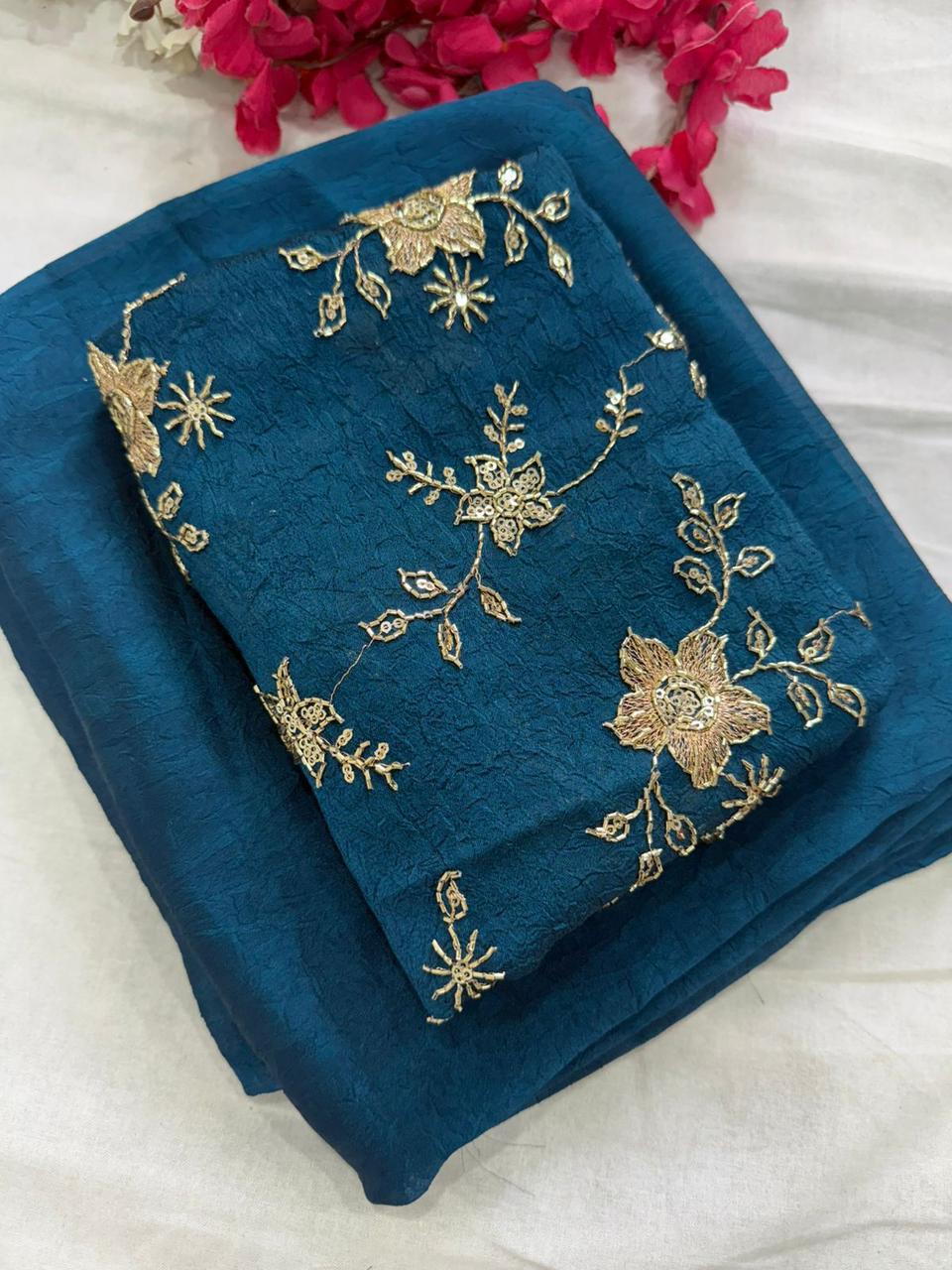 Rangoli Crush Saree with Sequin Work Blouse