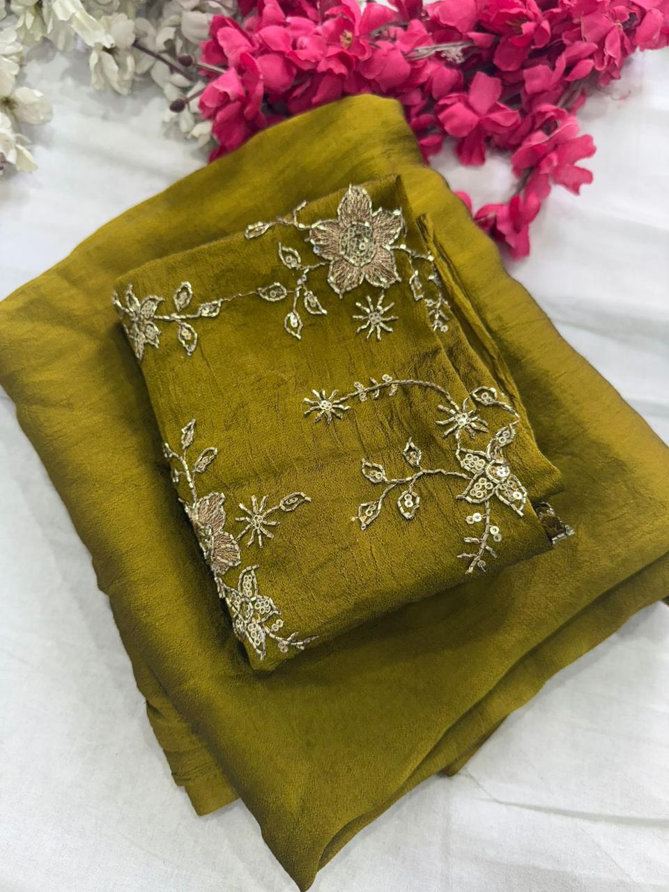 Rangoli Crush Saree with Sequin Work Blouse