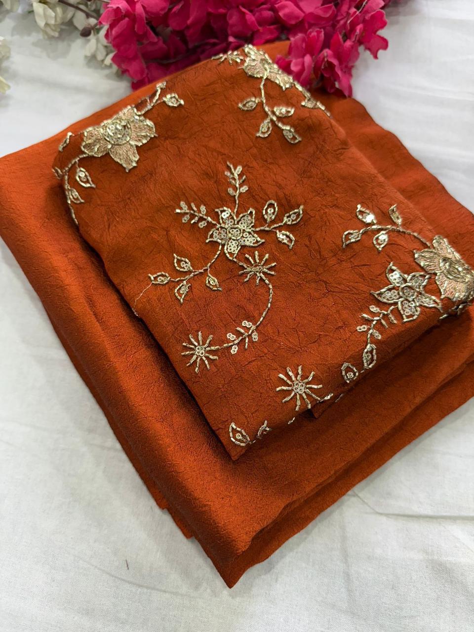 Rangoli Crush Saree with Sequin Work Blouse