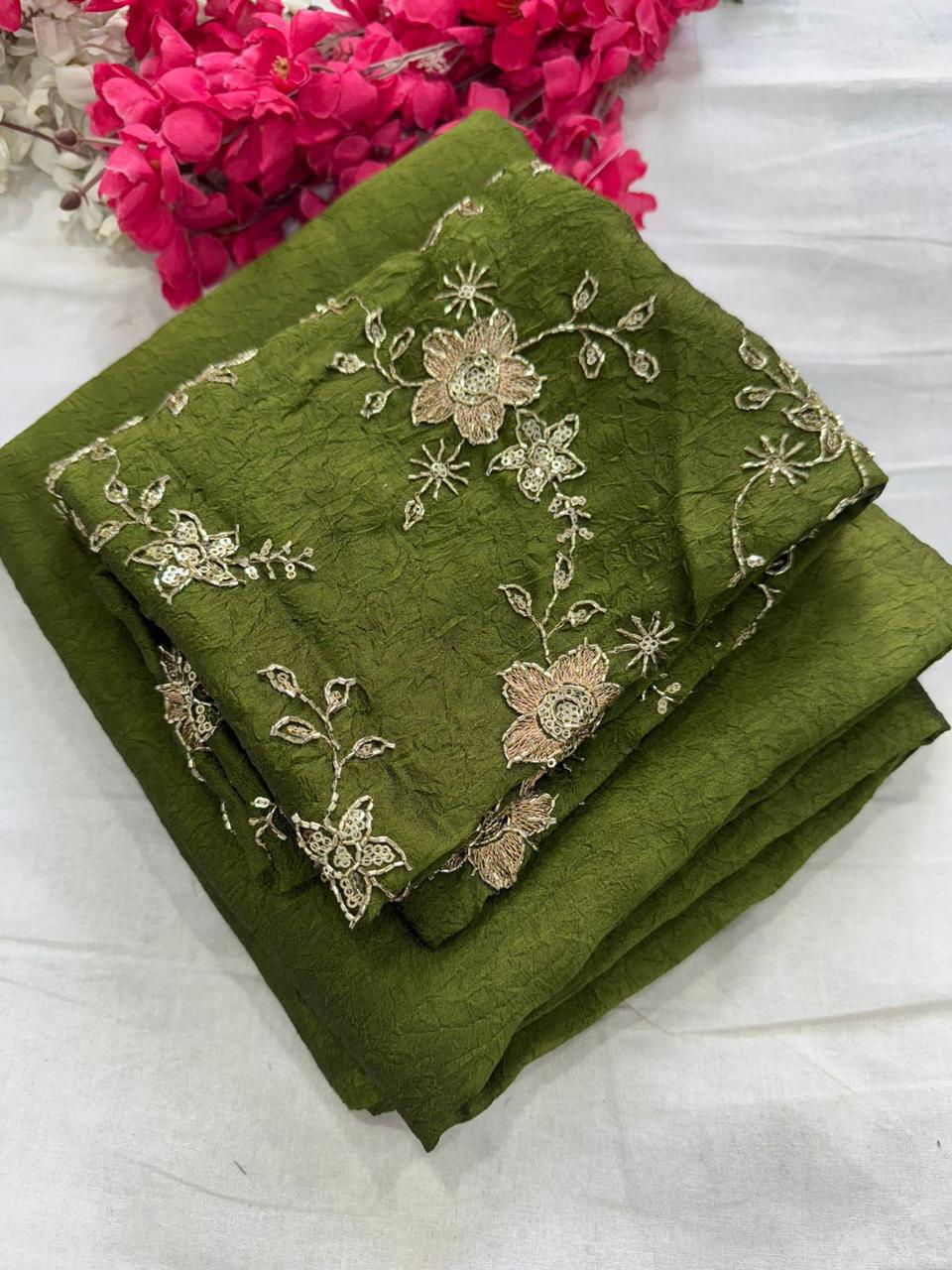 Rangoli Crush Saree with Sequin Work Blouse
