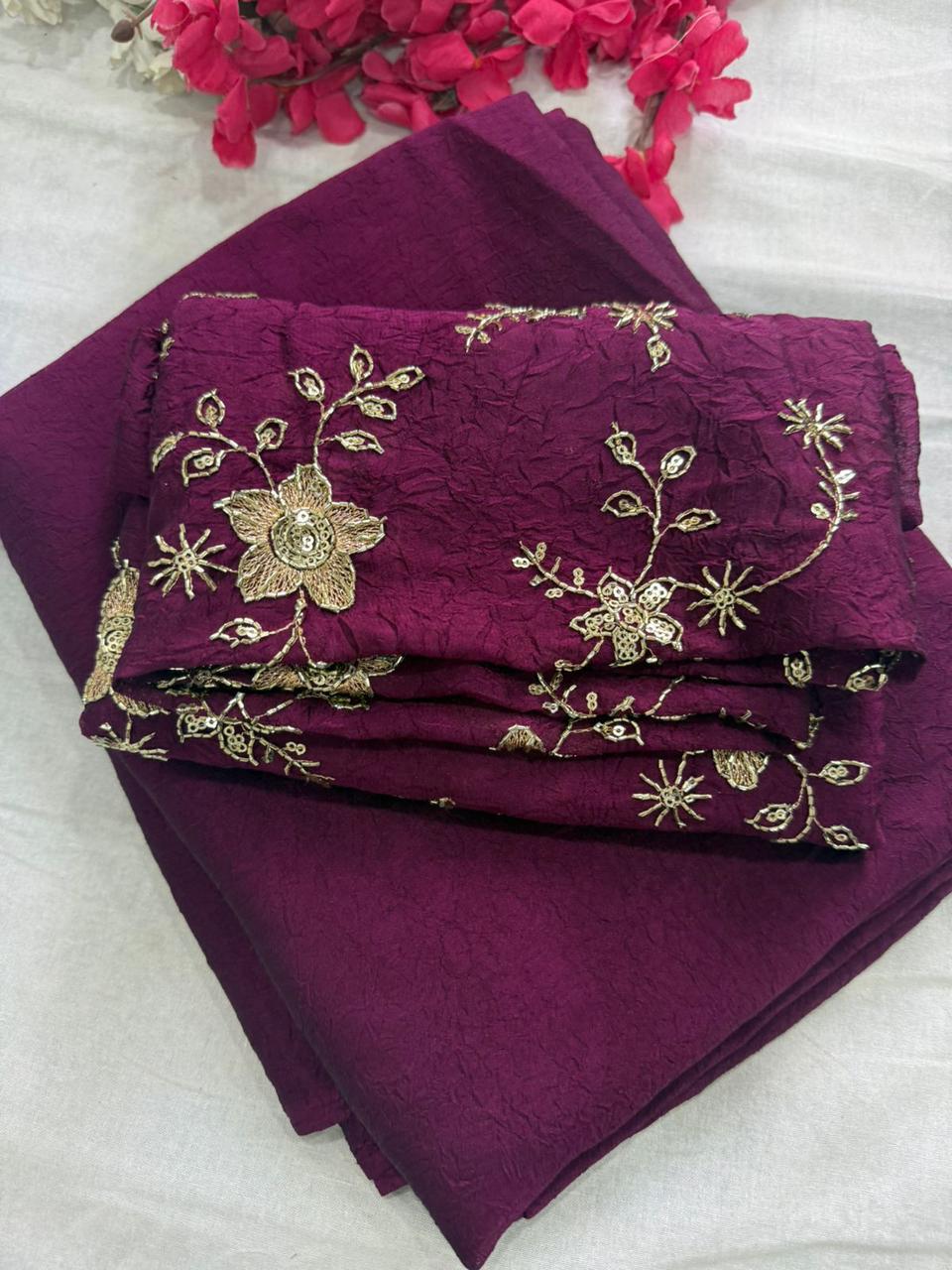 Rangoli Crush Saree with Sequin Work Blouse