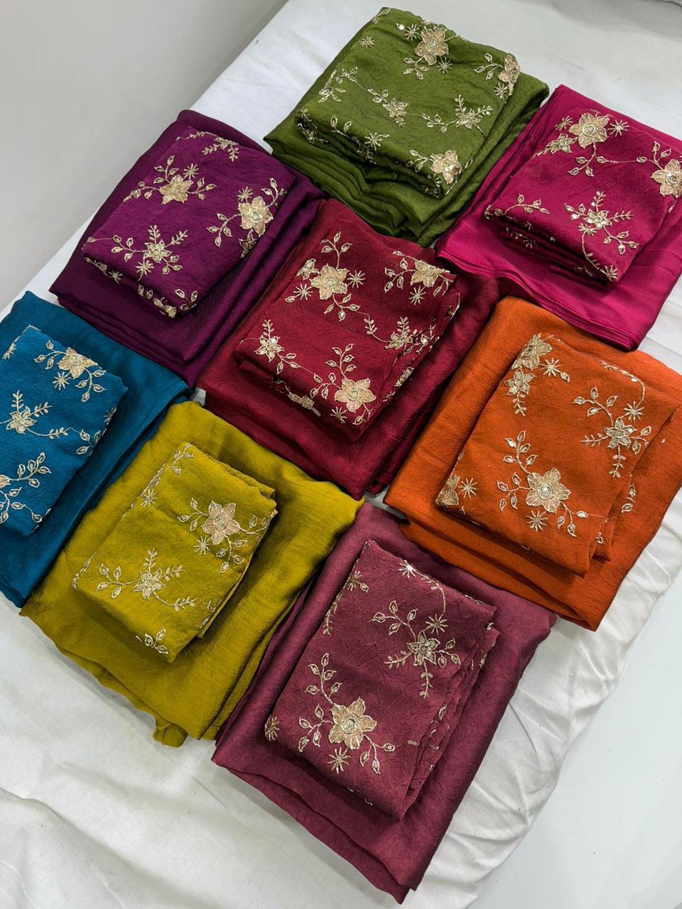 Rangoli Crush Saree with Sequin Work Blouse