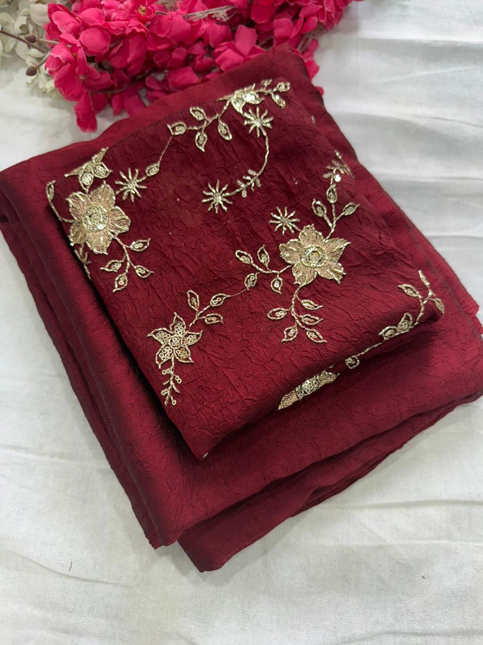 Rangoli Crush Saree with Sequin Work Blouse
