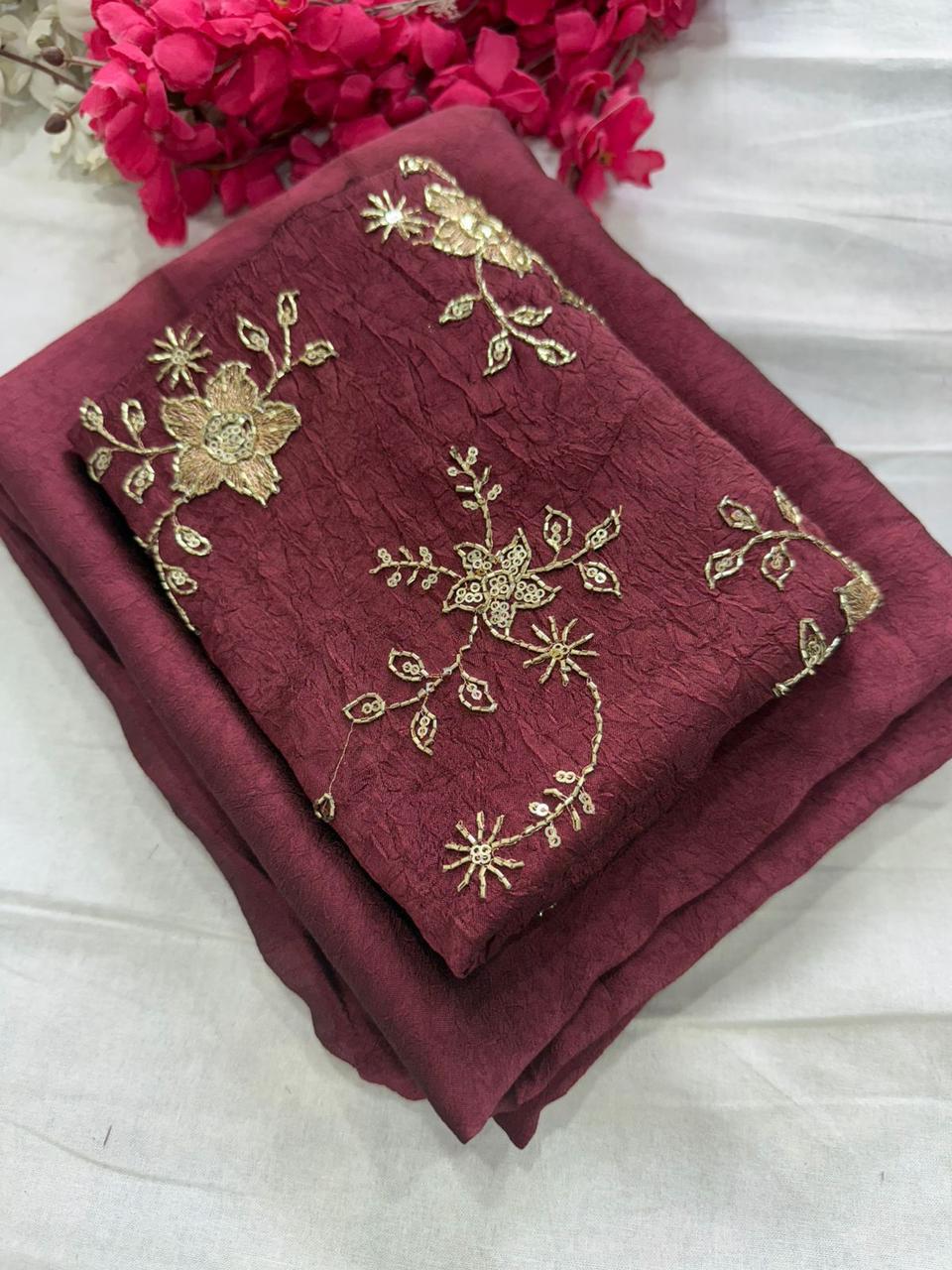 Rangoli Crush Saree with Sequin Work Blouse
