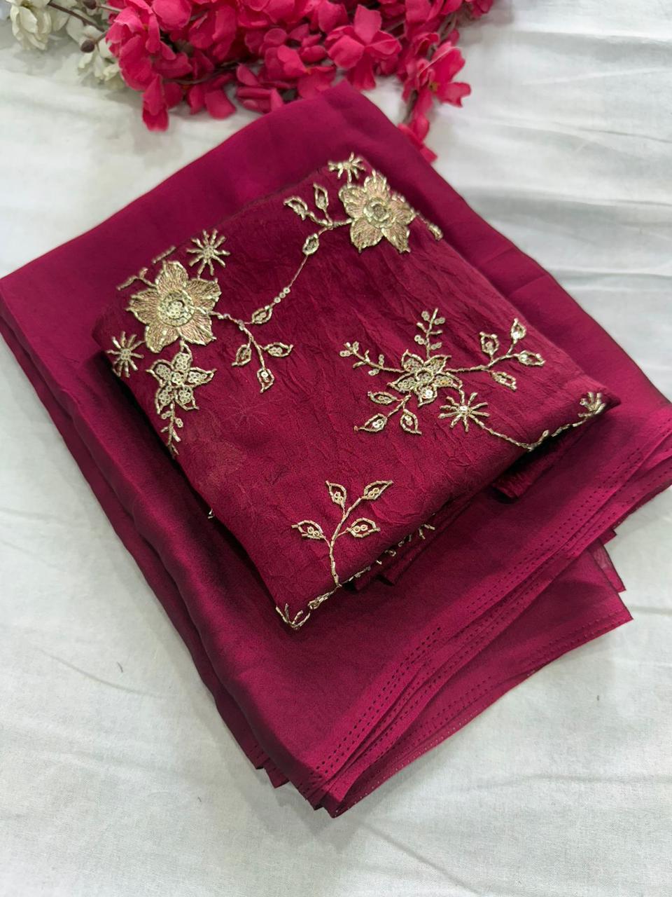 Rangoli Crush Saree with Sequin Work Blouse