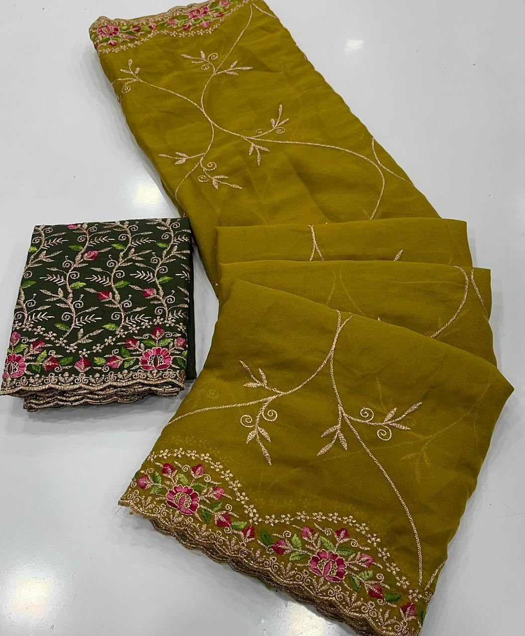 ✨🆕 Star Georgette Saree with Multi Embroidery Work 🆕✨