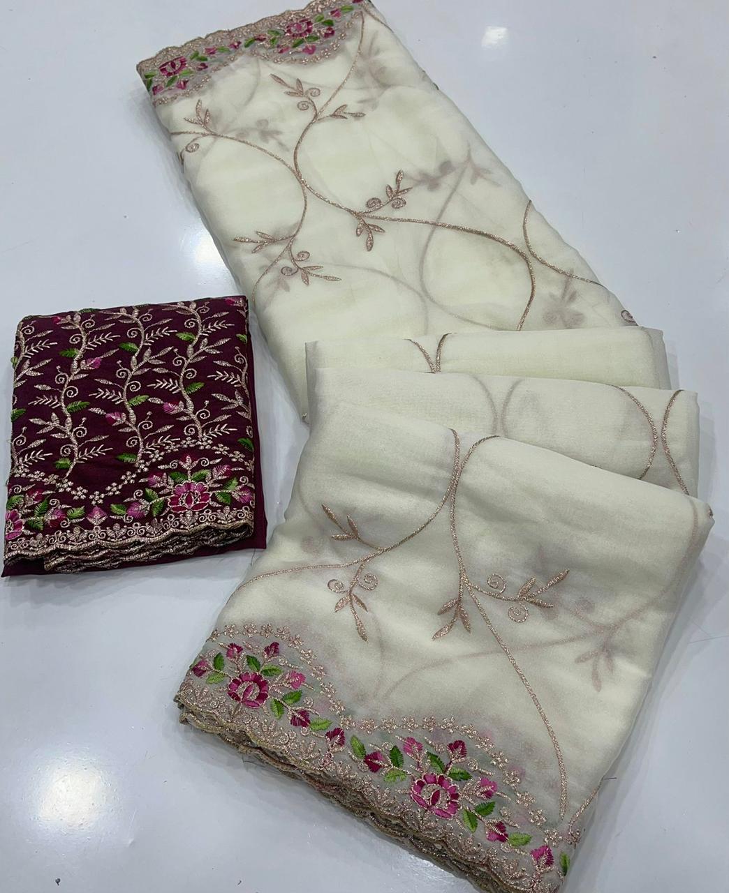 ✨🆕 Star Georgette Saree with Multi Embroidery Work 🆕✨