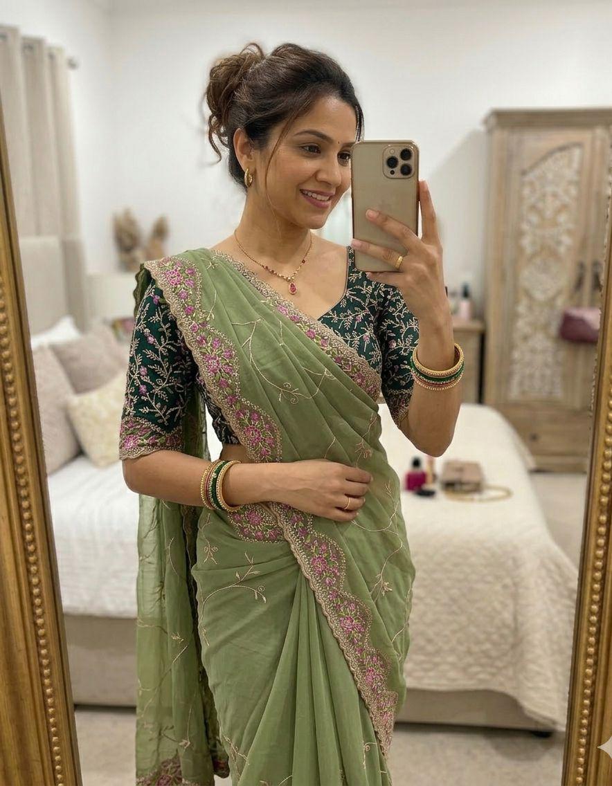 ✨🆕 Star Georgette Saree with Multi Embroidery Work 🆕✨