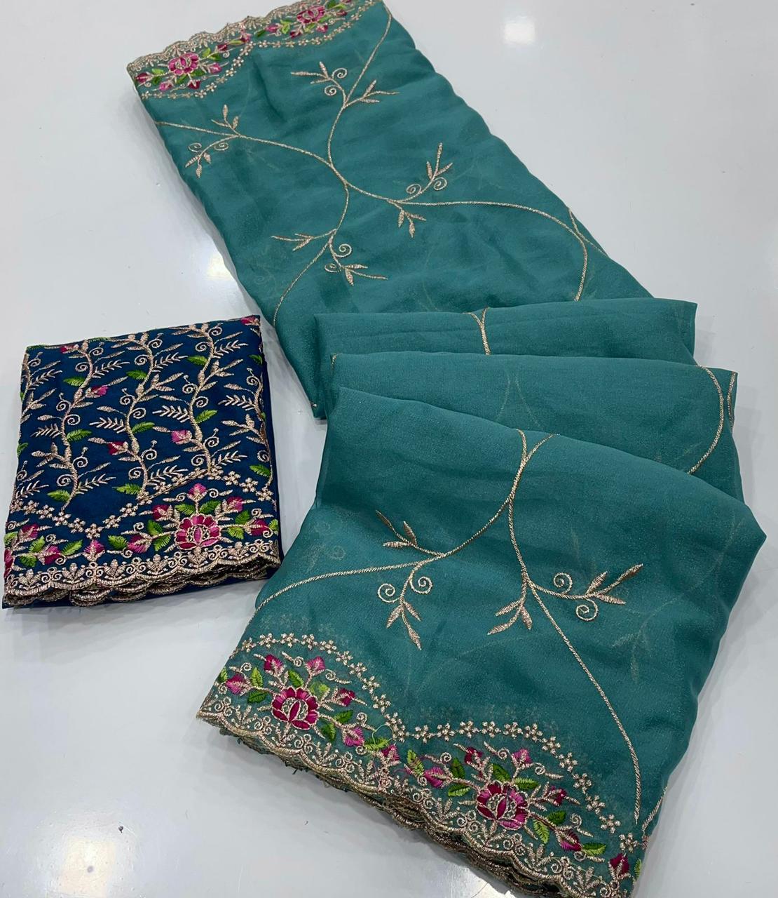 ✨🆕 Star Georgette Saree with Multi Embroidery Work 🆕✨