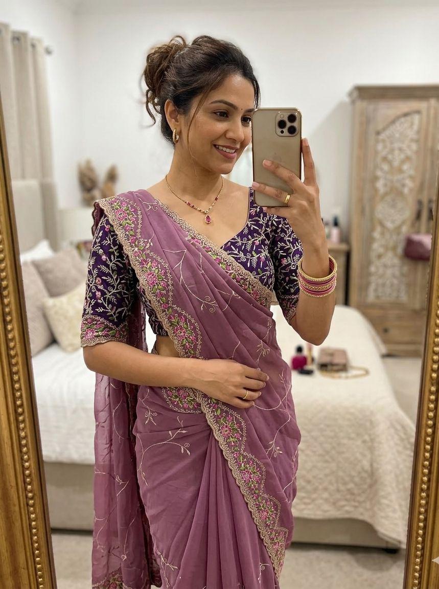 ✨🆕 Star Georgette Saree with Multi Embroidery Work 🆕✨