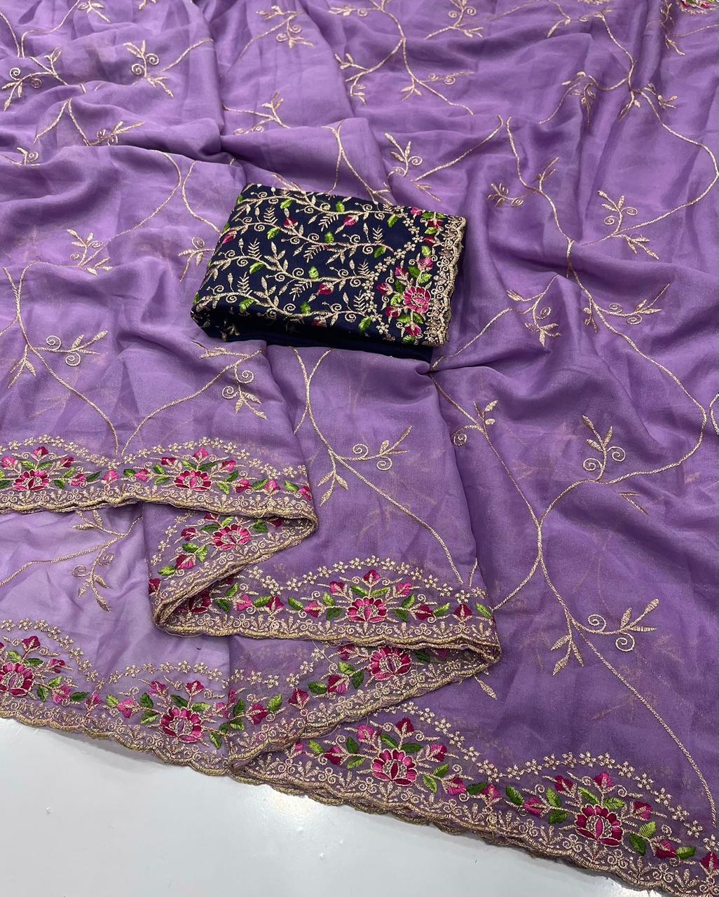 ✨🆕 Star Georgette Saree with Multi Embroidery Work 🆕✨