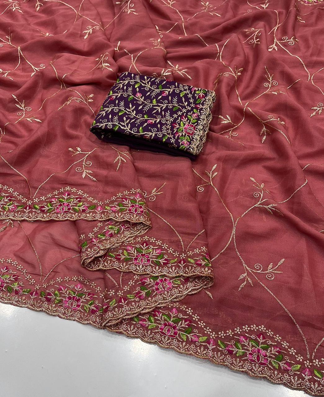 ✨🆕 Star Georgette Saree with Multi Embroidery Work 🆕✨