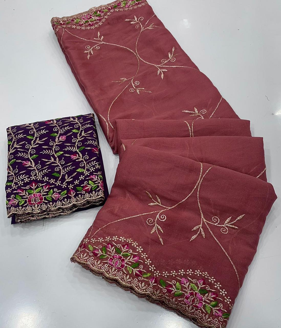 ✨🆕 Star Georgette Saree with Multi Embroidery Work 🆕✨