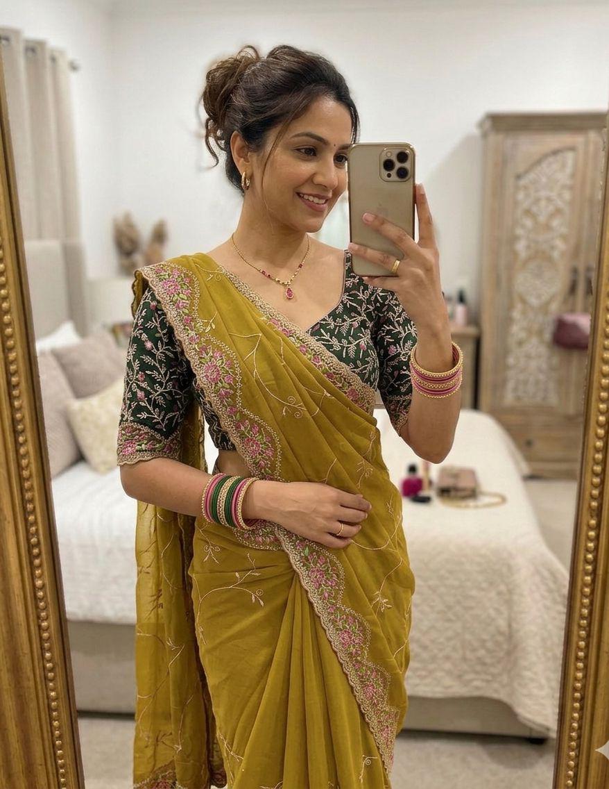 ✨🆕 Star Georgette Saree with Multi Embroidery Work 🆕✨