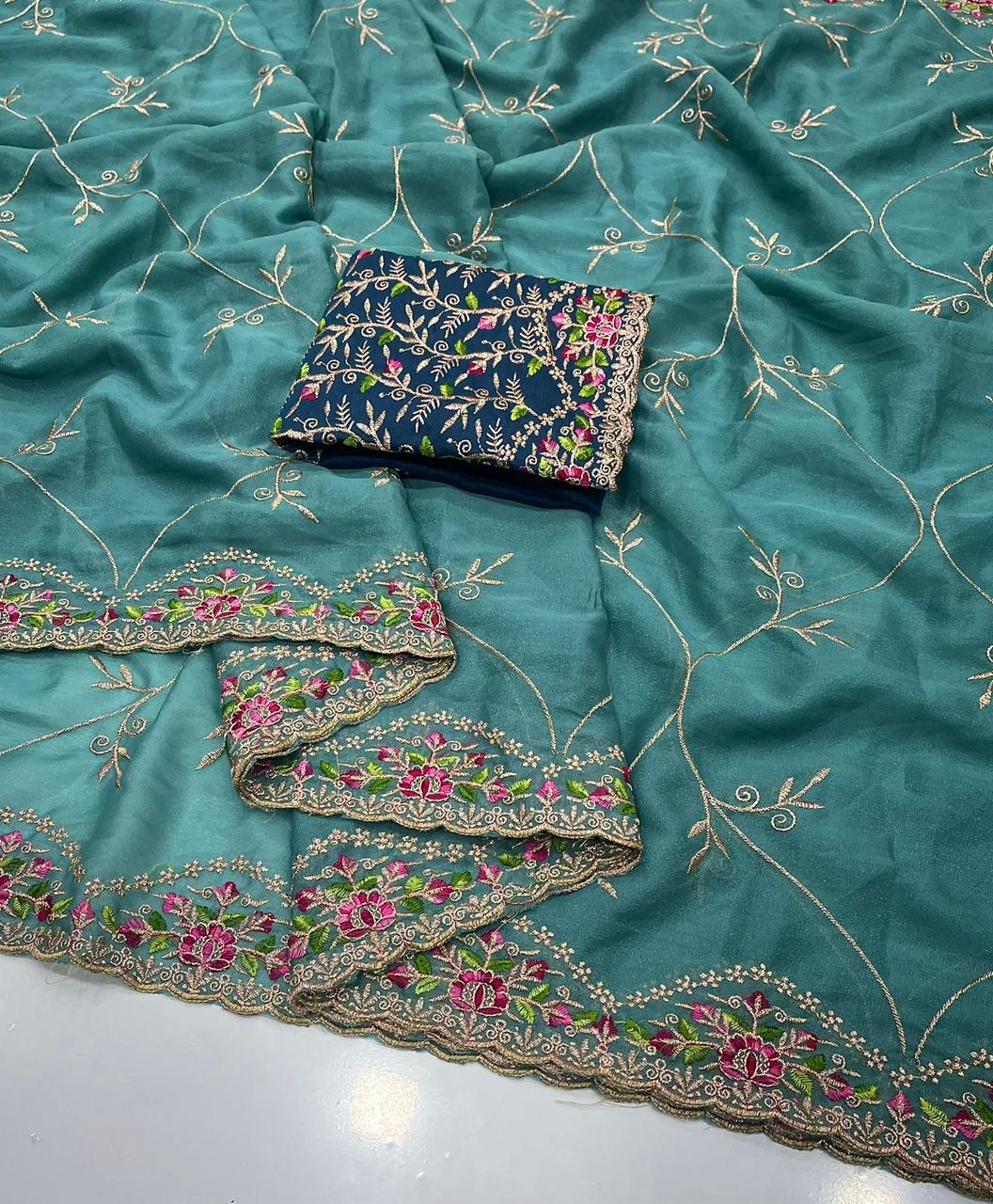 ✨🆕 Star Georgette Saree with Multi Embroidery Work 🆕✨