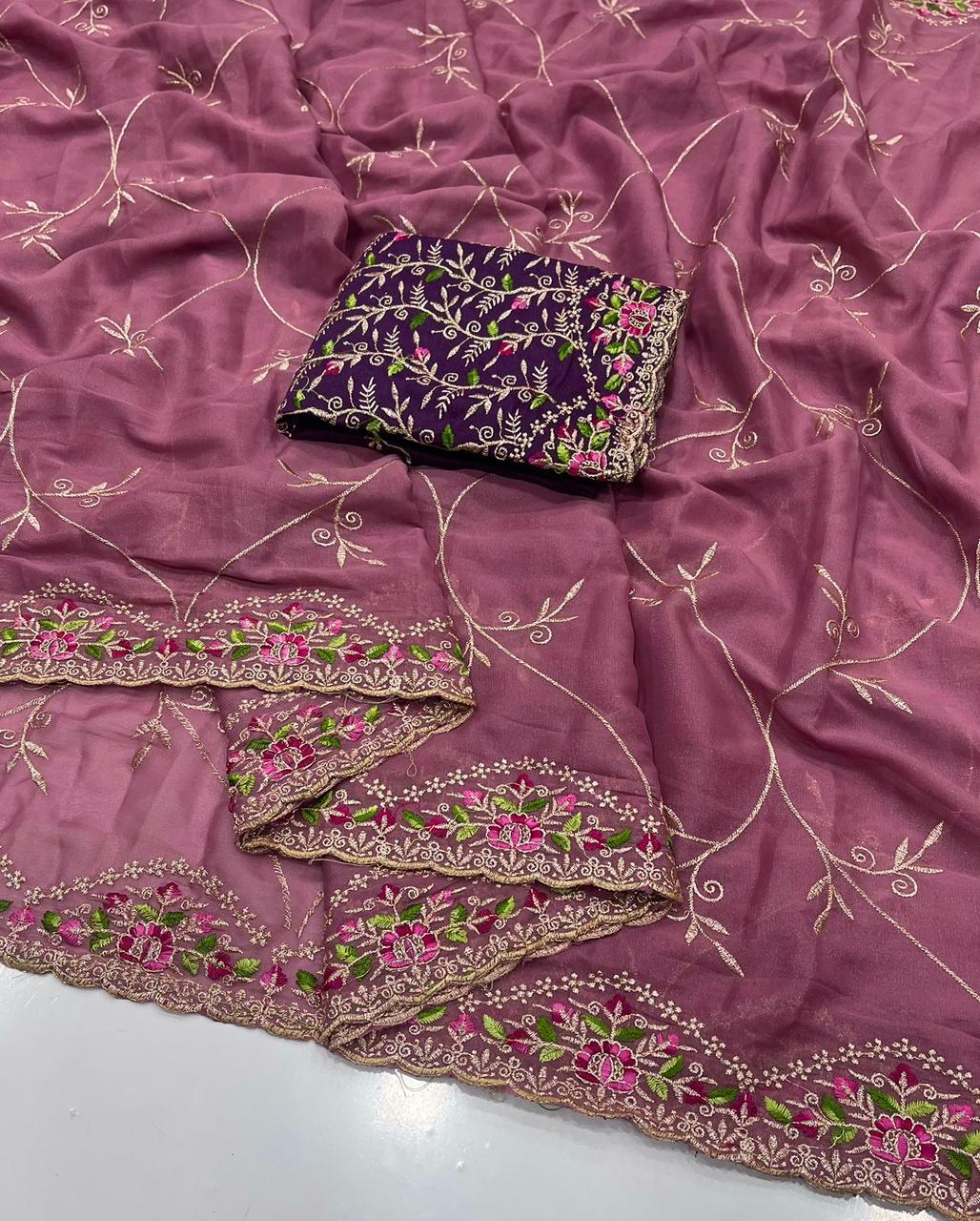 ✨🆕 Star Georgette Saree with Multi Embroidery Work 🆕✨