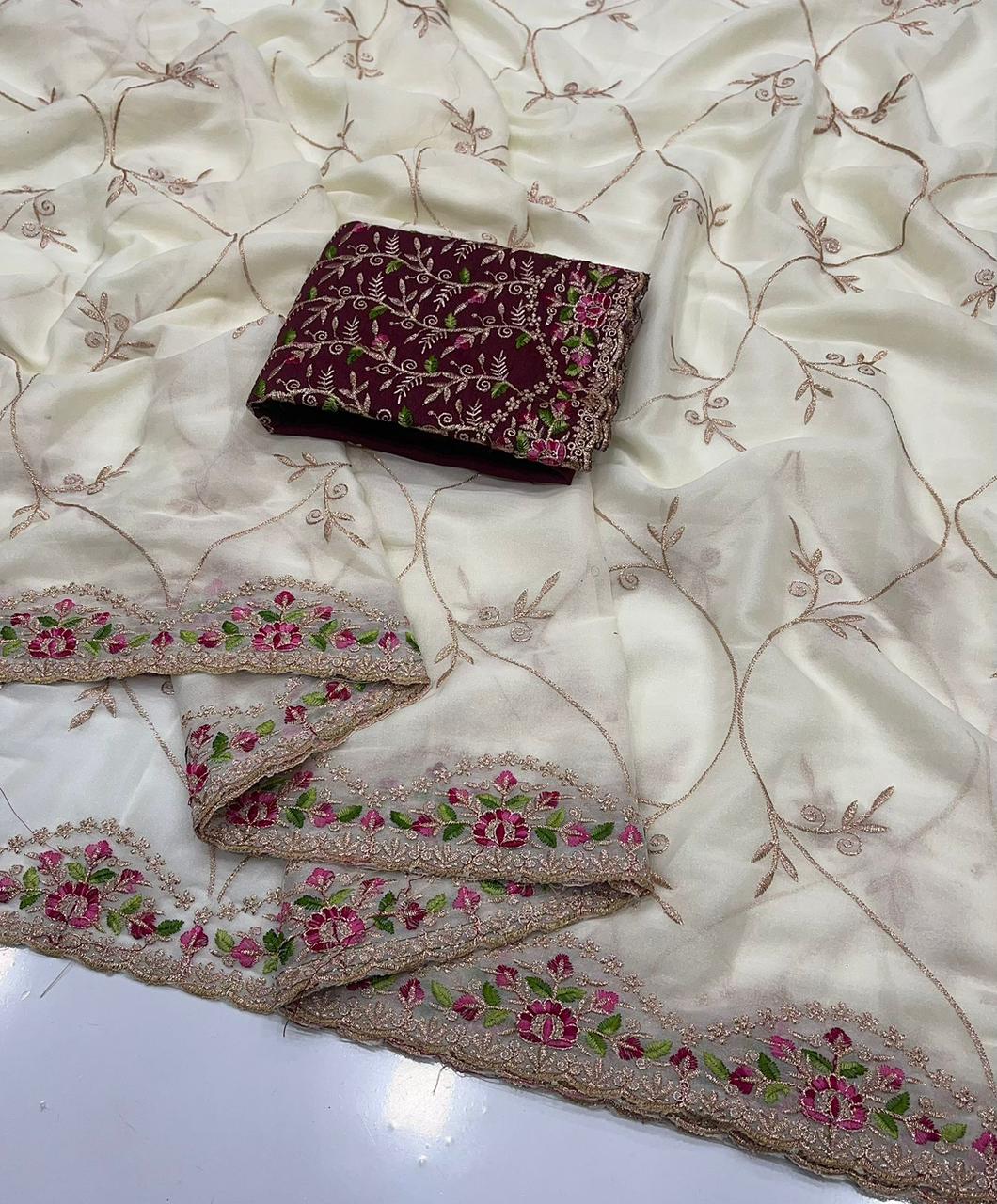 ✨🆕 Star Georgette Saree with Multi Embroidery Work 🆕✨