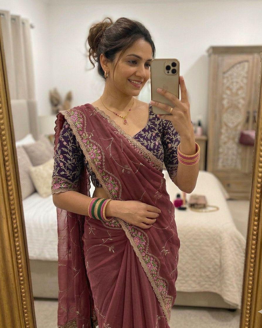 ✨🆕 Star Georgette Saree with Multi Embroidery Work 🆕✨