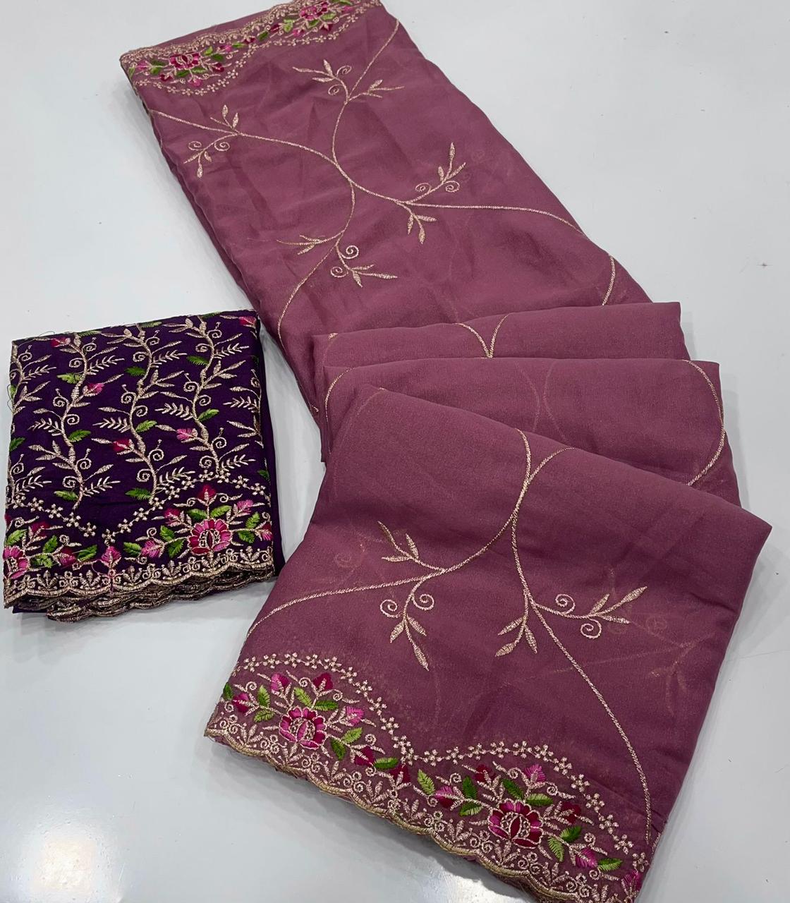 ✨🆕 Star Georgette Saree with Multi Embroidery Work 🆕✨