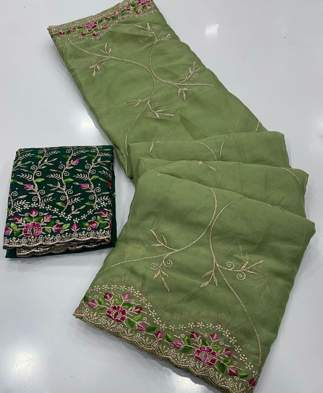 ✨🆕 Star Georgette Saree with Multi Embroidery Work 🆕✨
