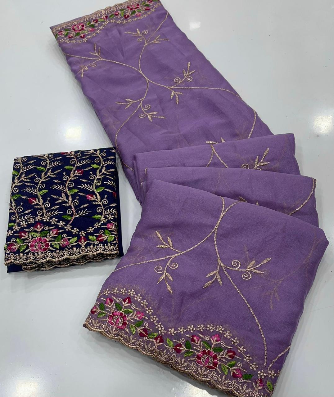 ✨🆕 Star Georgette Saree with Multi Embroidery Work 🆕✨