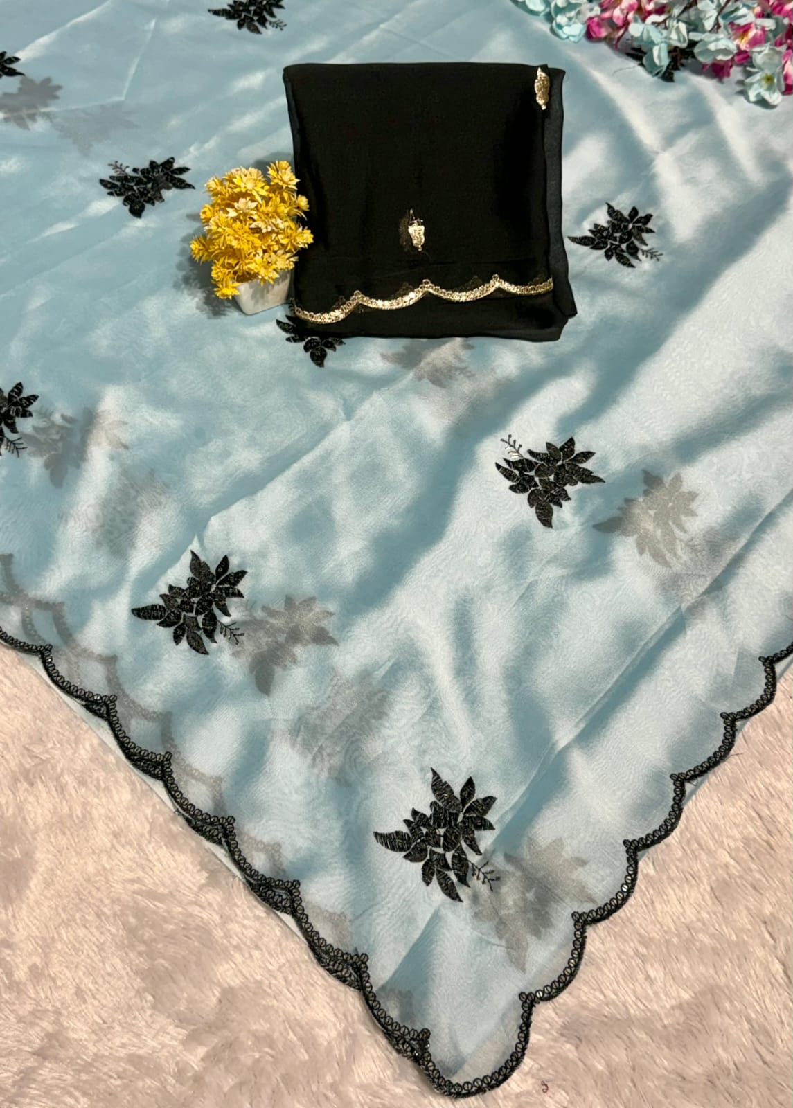 Rangoli Silk Saree with Embroidery & Butti Work with Matching Blouse