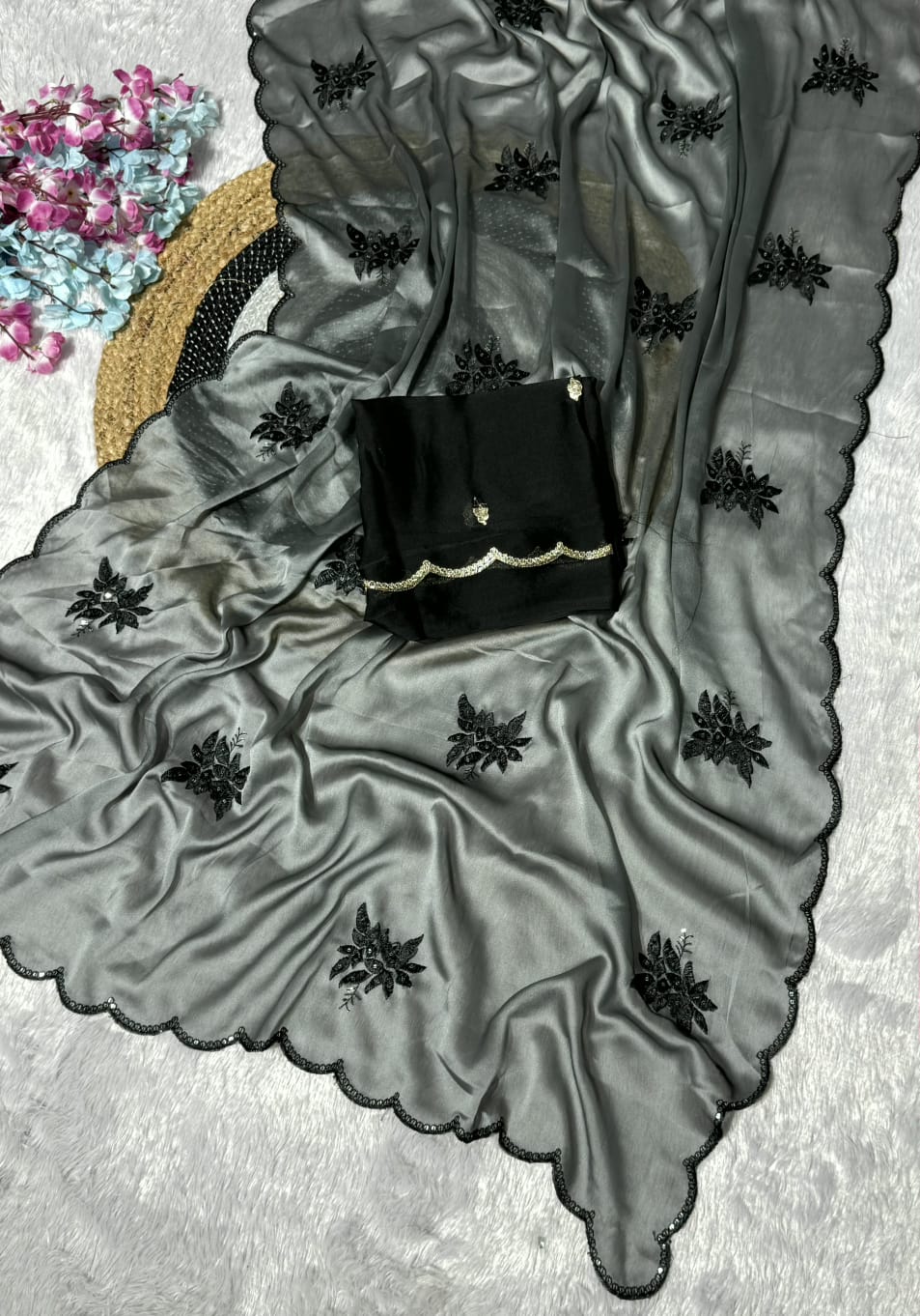 Rangoli Silk Saree with Embroidery & Butti Work with Matching Blouse