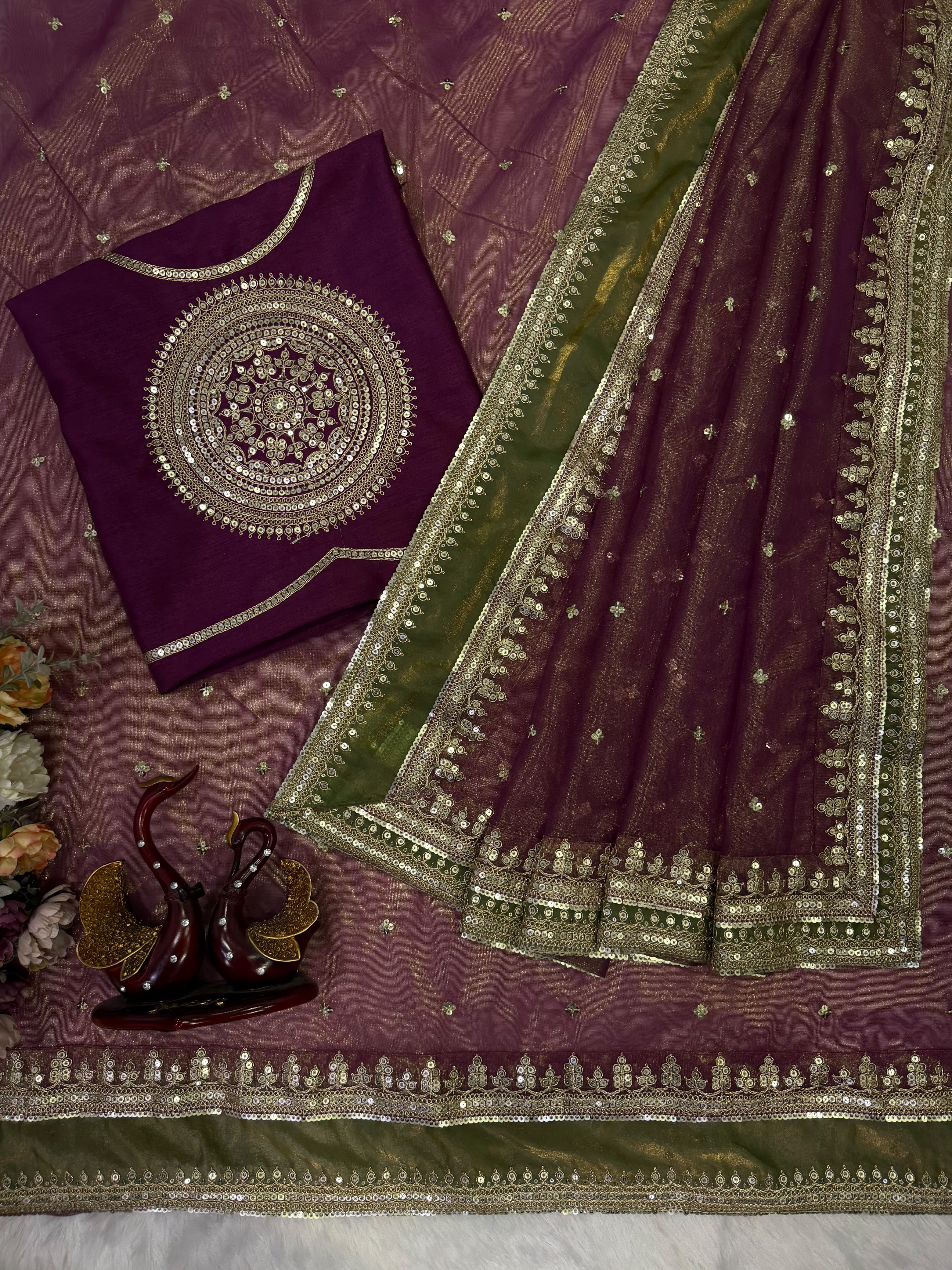 CELEBRITY STYLE NC TWILL DESIGNER SAREE WITH SEQUINS &amp; CORDING EMBROIDERY 🌟✨