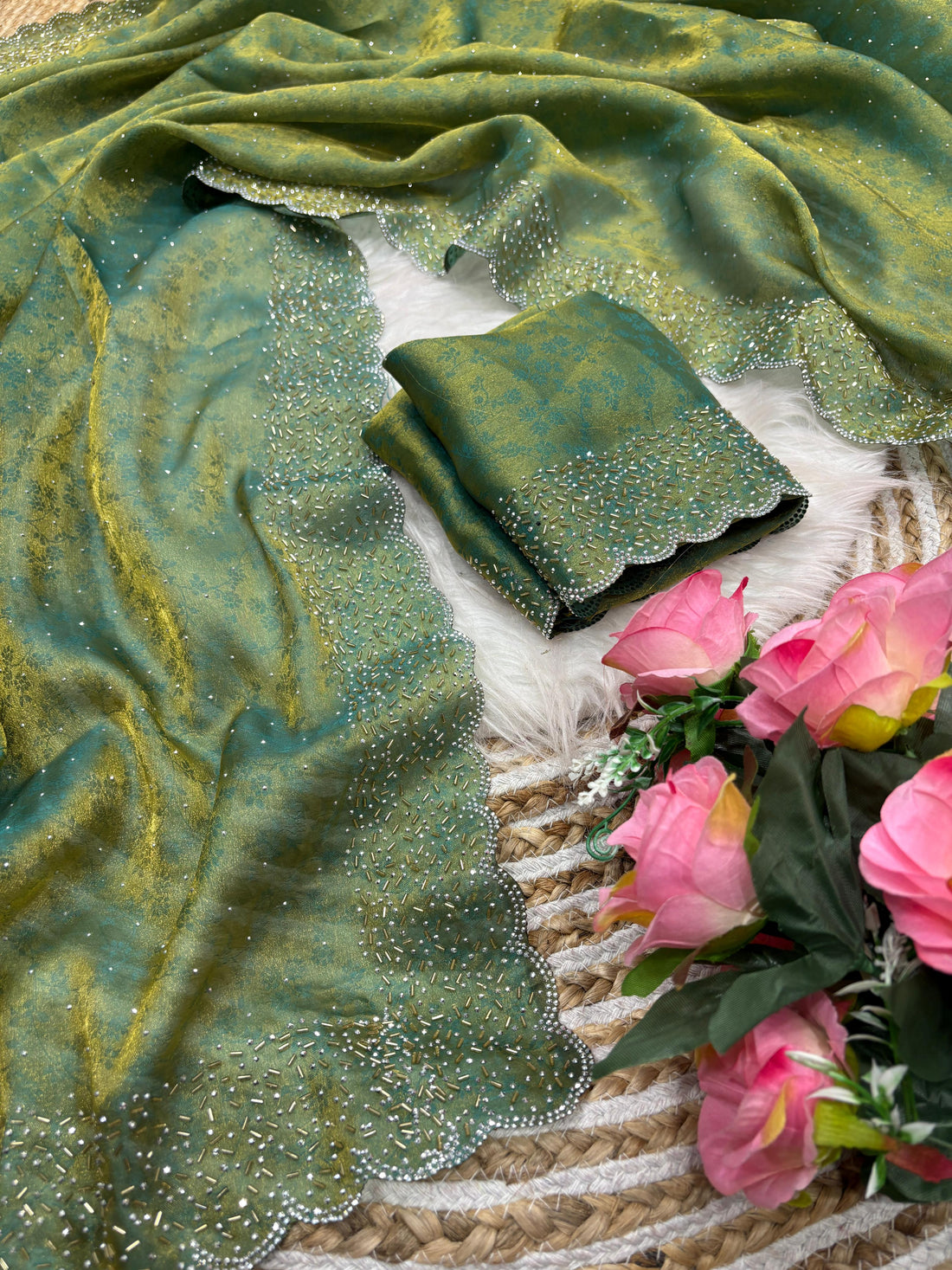 DESIGNER SIROSKI BORDER FANDY SATIN SAREE COLLECTION 👑✨