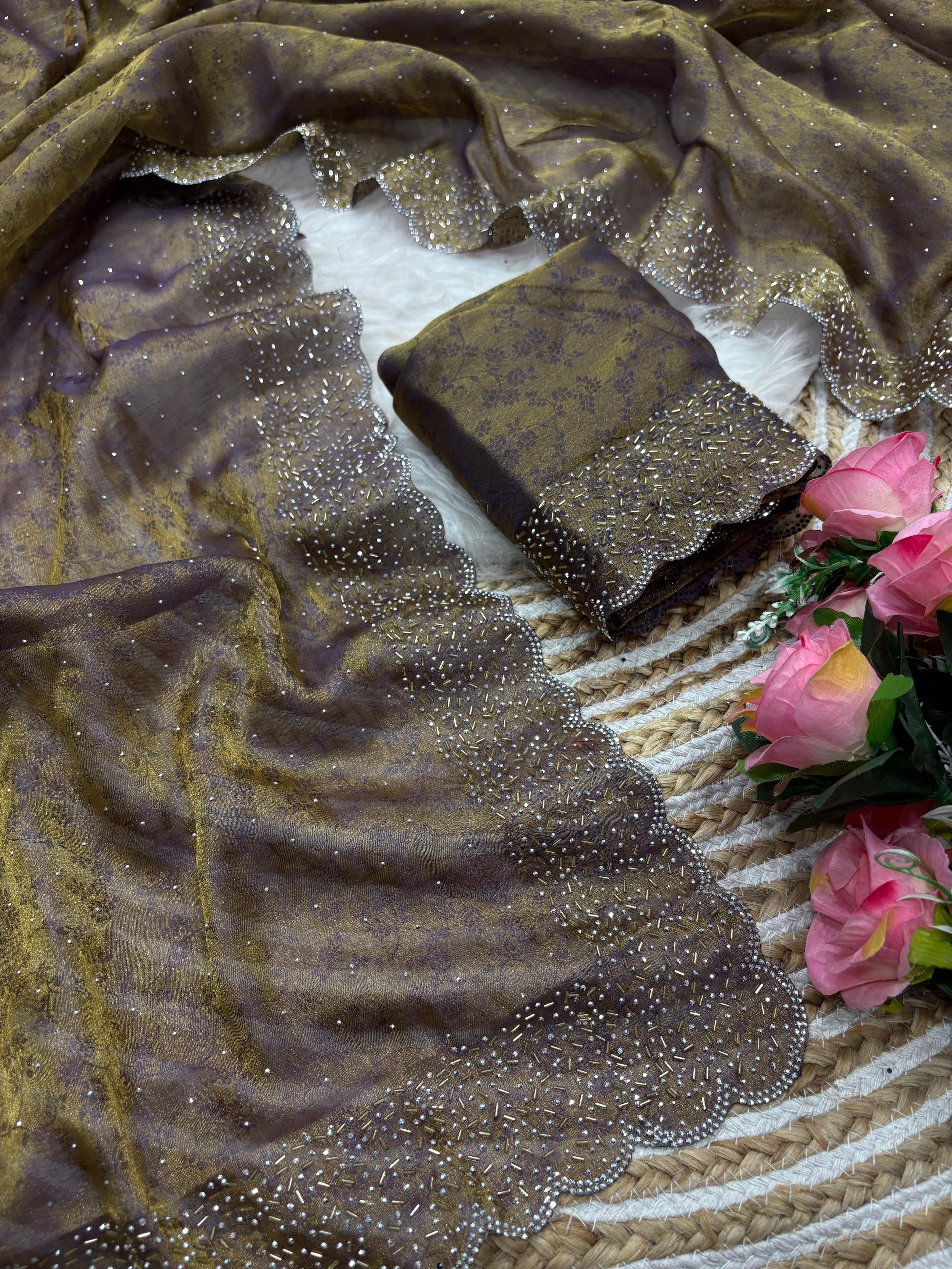 DESIGNER SIROSKI BORDER FANDY SATIN SAREE COLLECTION 👑✨
