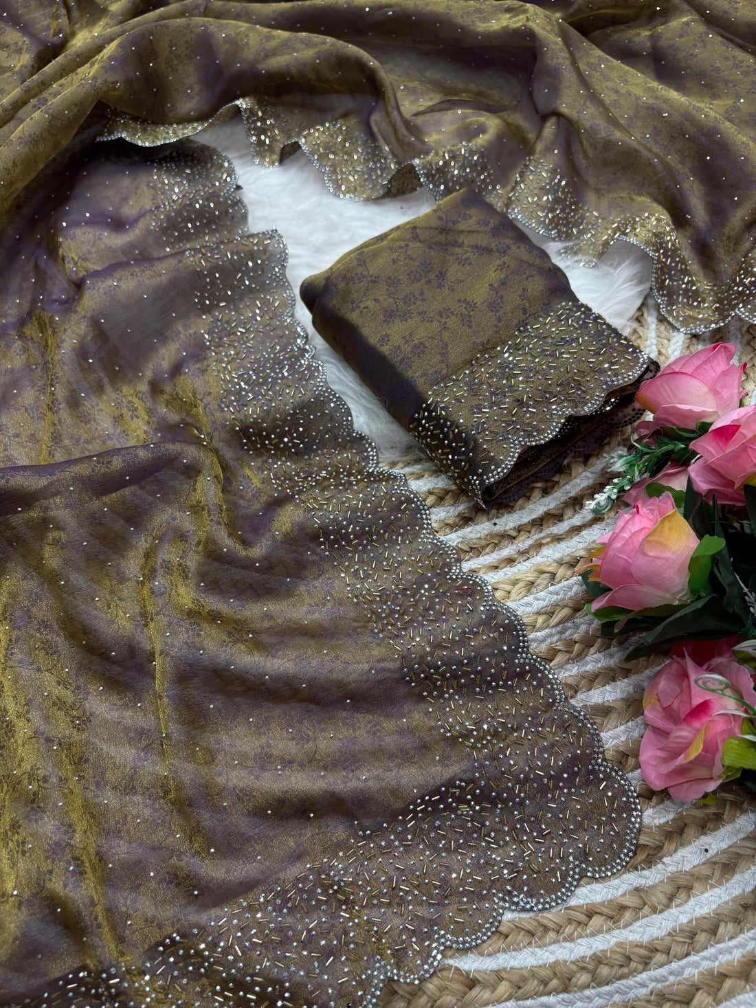 DESIGNER SIROSKI BORDER FANDY SATIN SAREE COLLECTION 👑✨