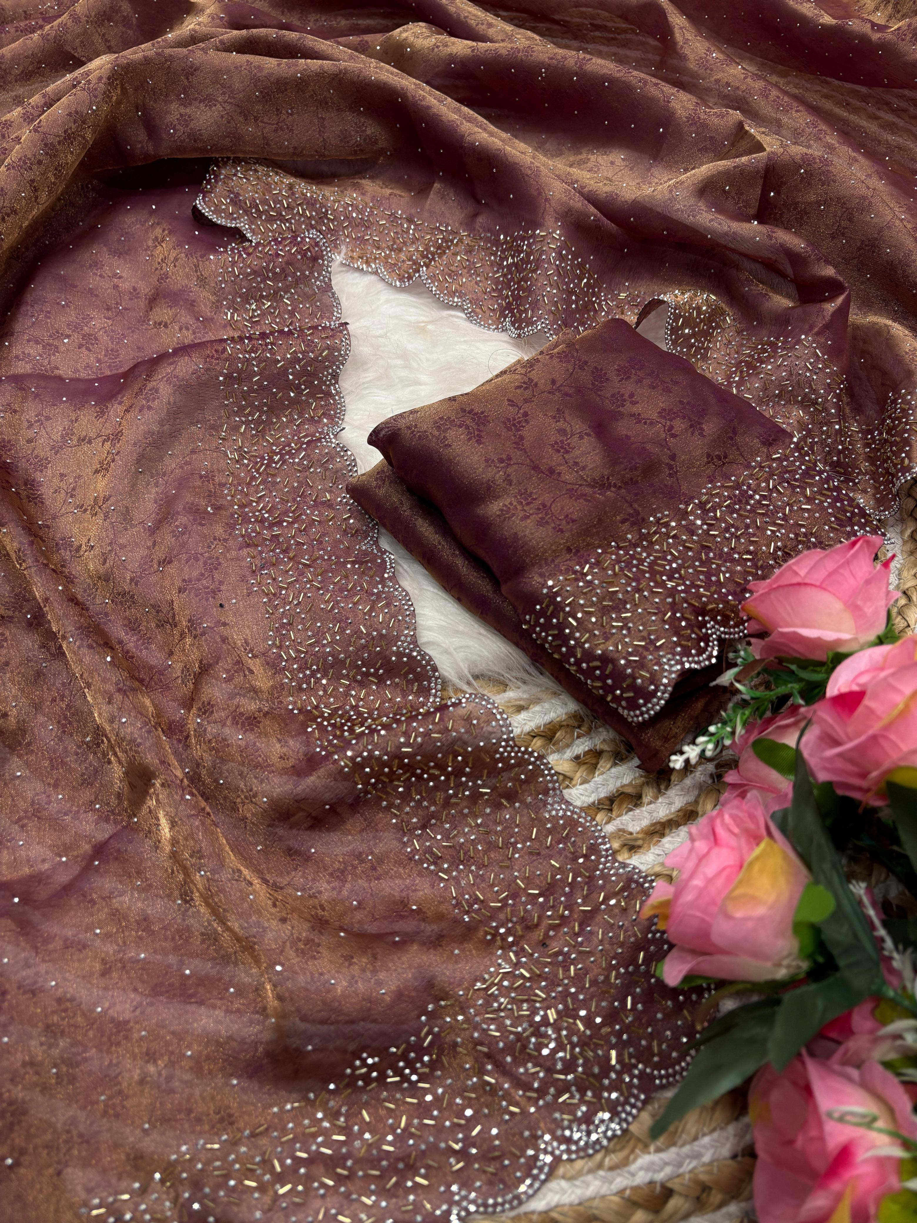 DESIGNER SIROSKI BORDER FANDY SATIN SAREE COLLECTION 👑✨