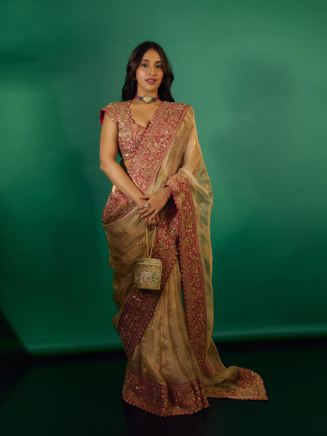 ✨🥂 LUXURY CHAMPAGNE GOLD DESIGNER ZIPSY SILK SAREE WITH DORI & SEQUINS EMBROIDERY 🥂✨