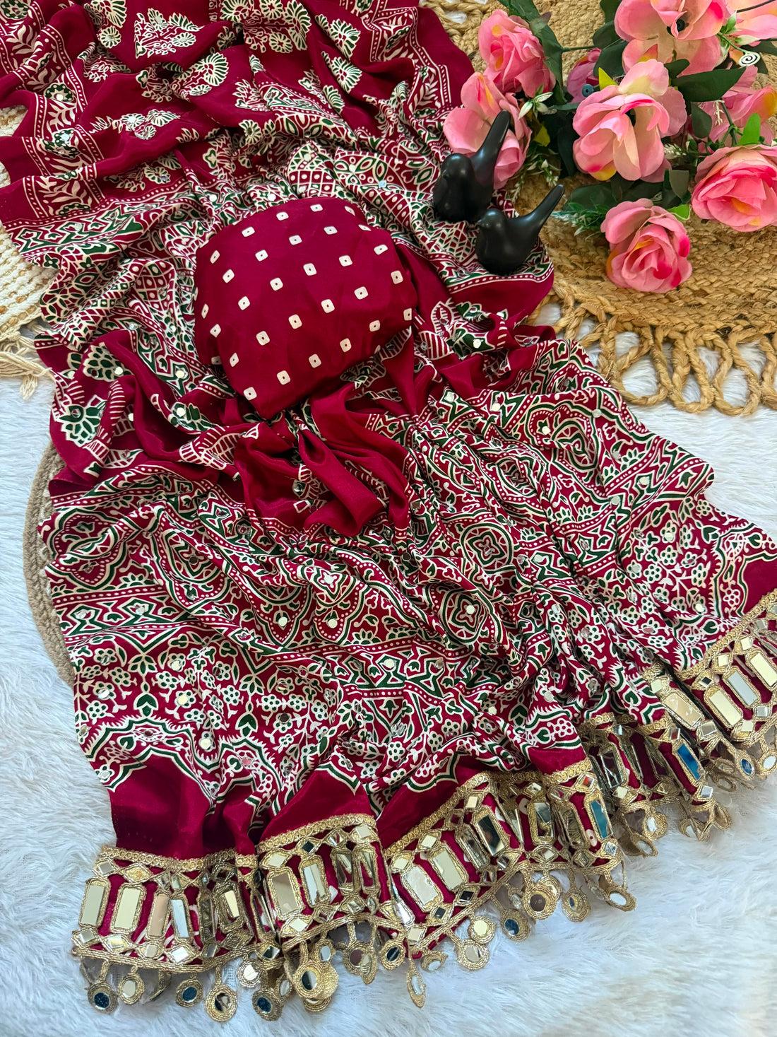 Luxuriant Festive Wear Satin Silk Rich Pallu Thread n Original Mirror Work Designer Saree With Blouse