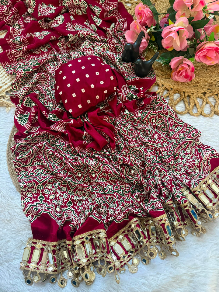 Luxuriant Festive Wear Satin Silk Rich Pallu Thread n Original Mirror Work Designer Saree With Blouse
