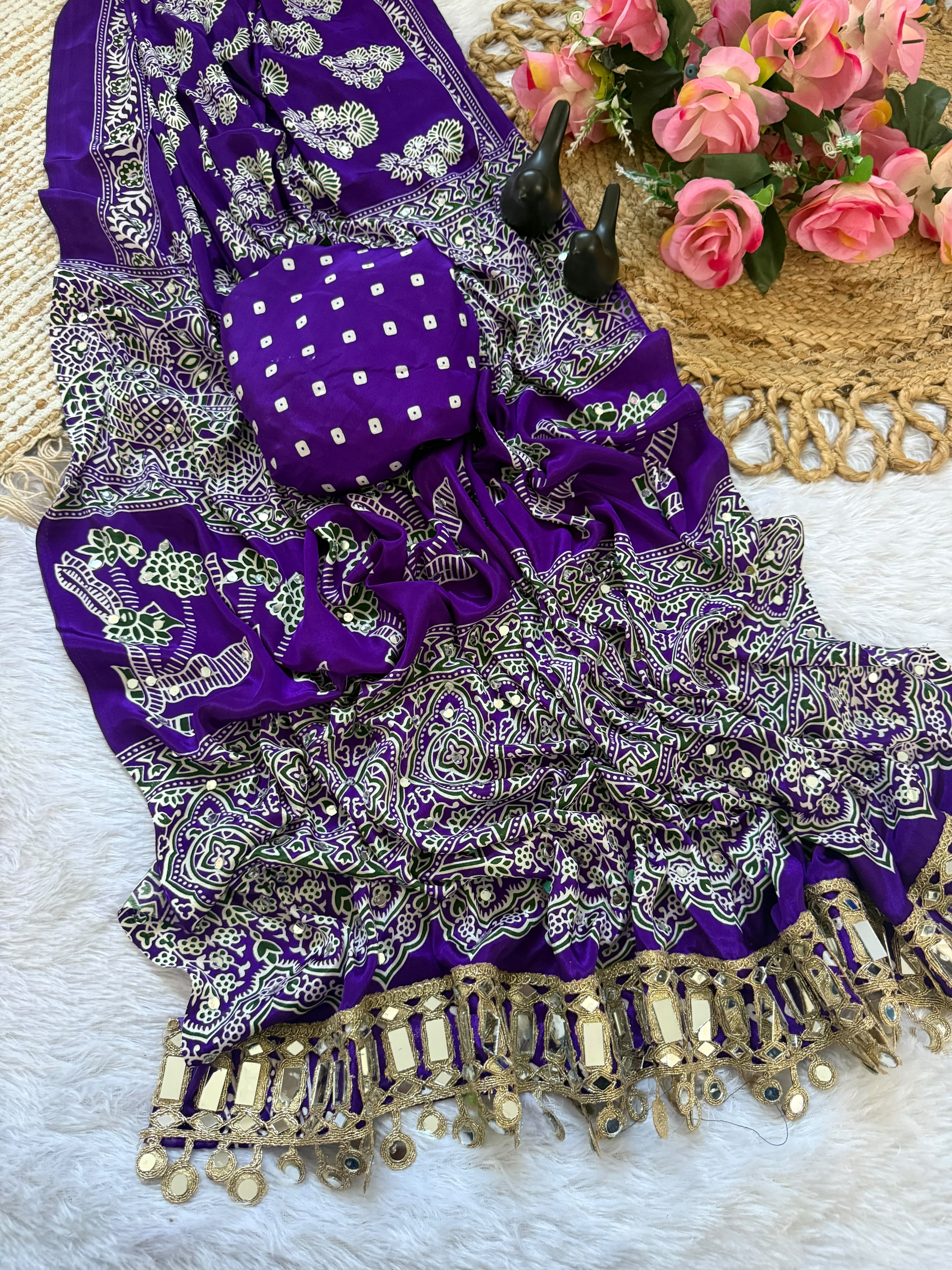 Luxuriant Festive Wear Satin Silk Rich Pallu Thread n Original Mirror Work Designer Saree With Blouse