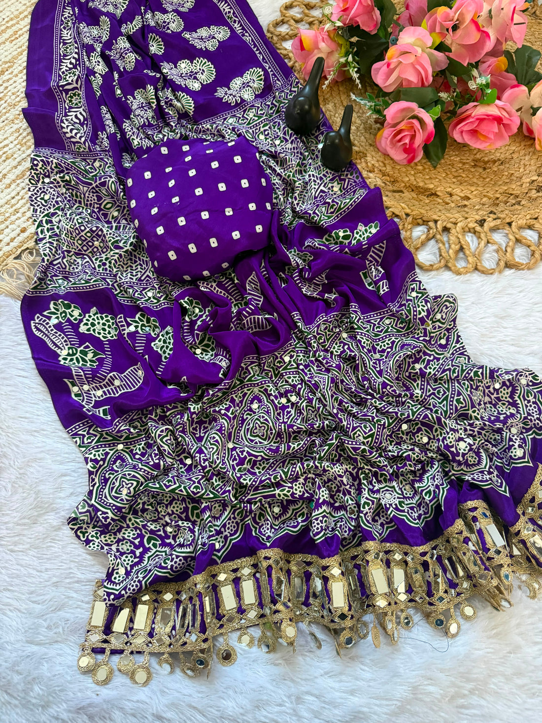 Luxuriant Festive Wear Satin Silk Rich Pallu Thread n Original Mirror Work Designer Saree With Blouse