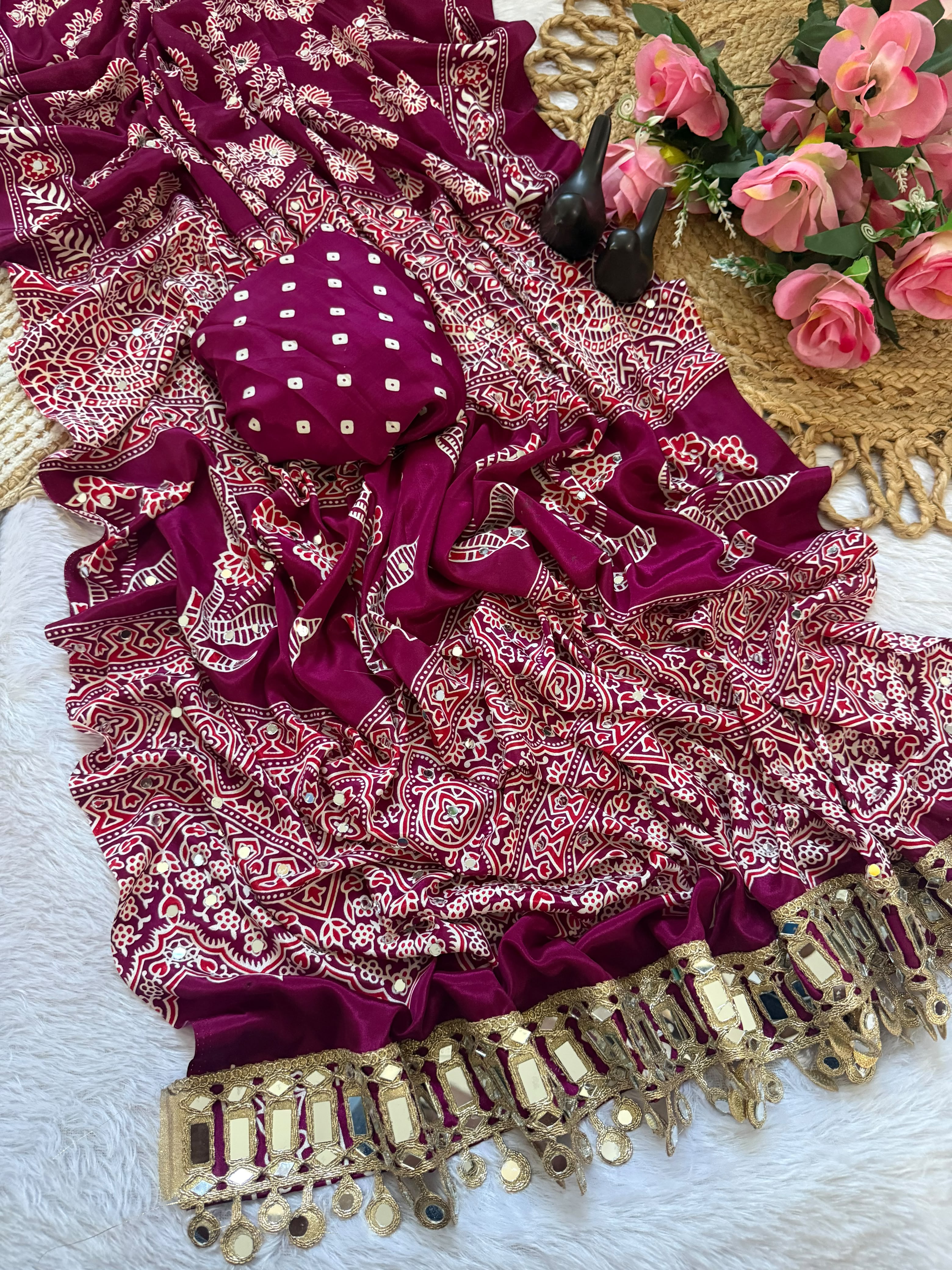 Luxuriant Festive Wear Satin Silk Rich Pallu Thread n Original Mirror Work Designer Saree With Blouse