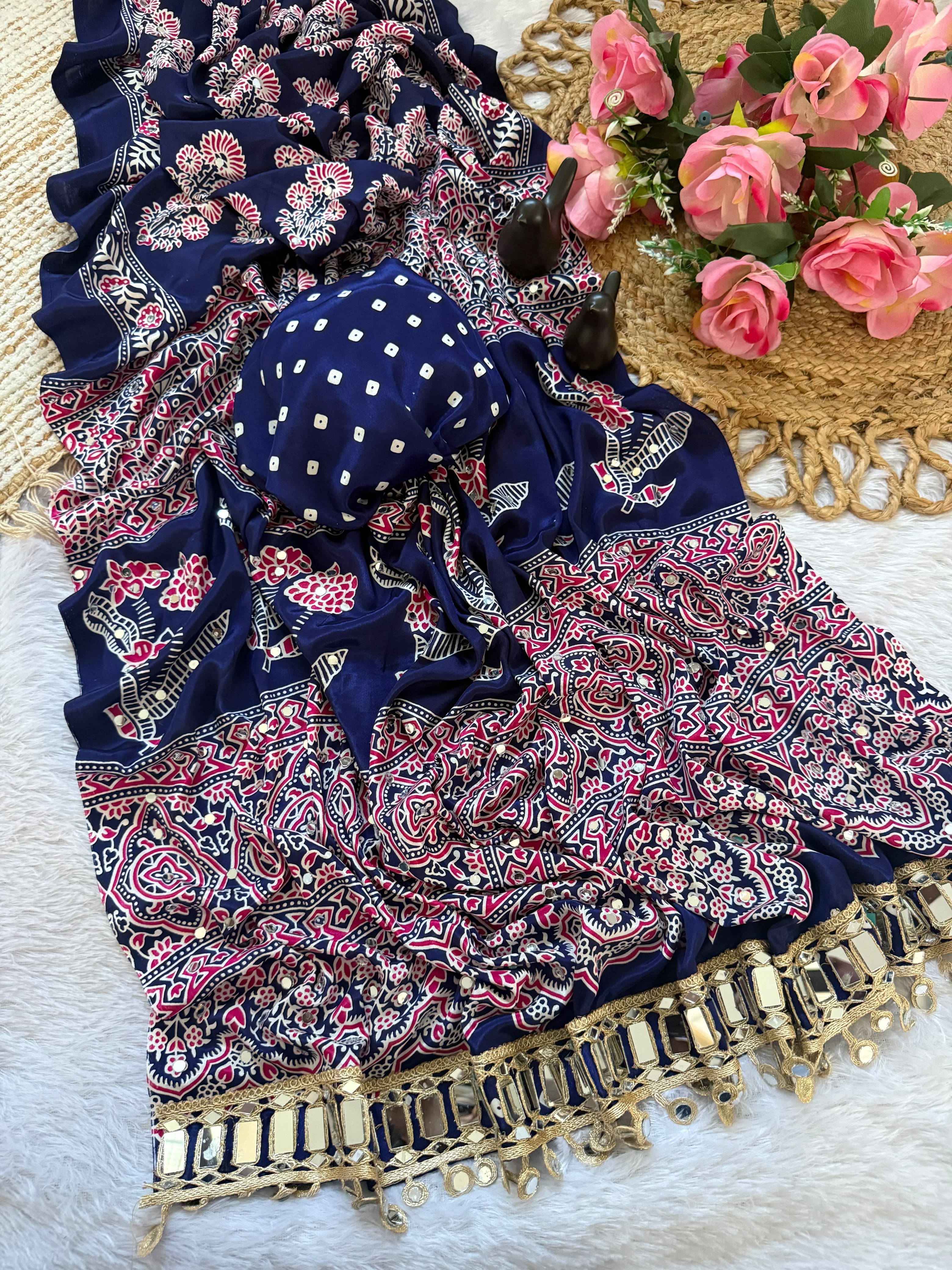 Luxuriant Festive Wear Satin Silk Rich Pallu Thread n Original Mirror Work Designer Saree With Blouse